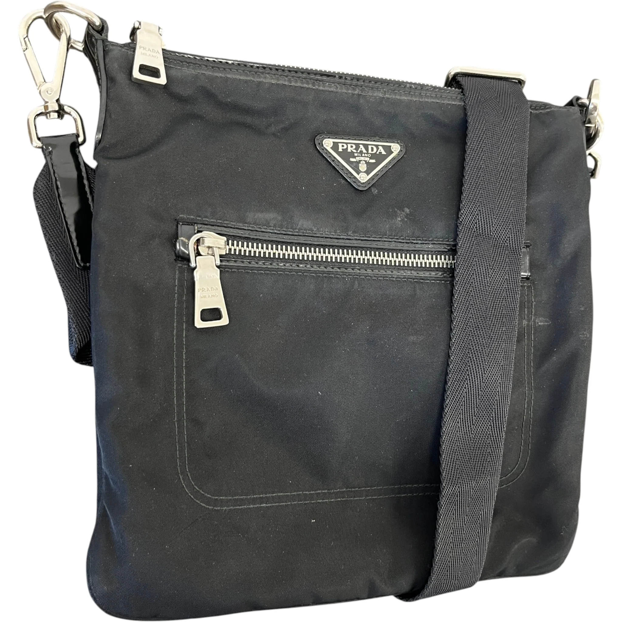Men's Plaque Logo Re-Nylon Messenger Bag Black - Image 4