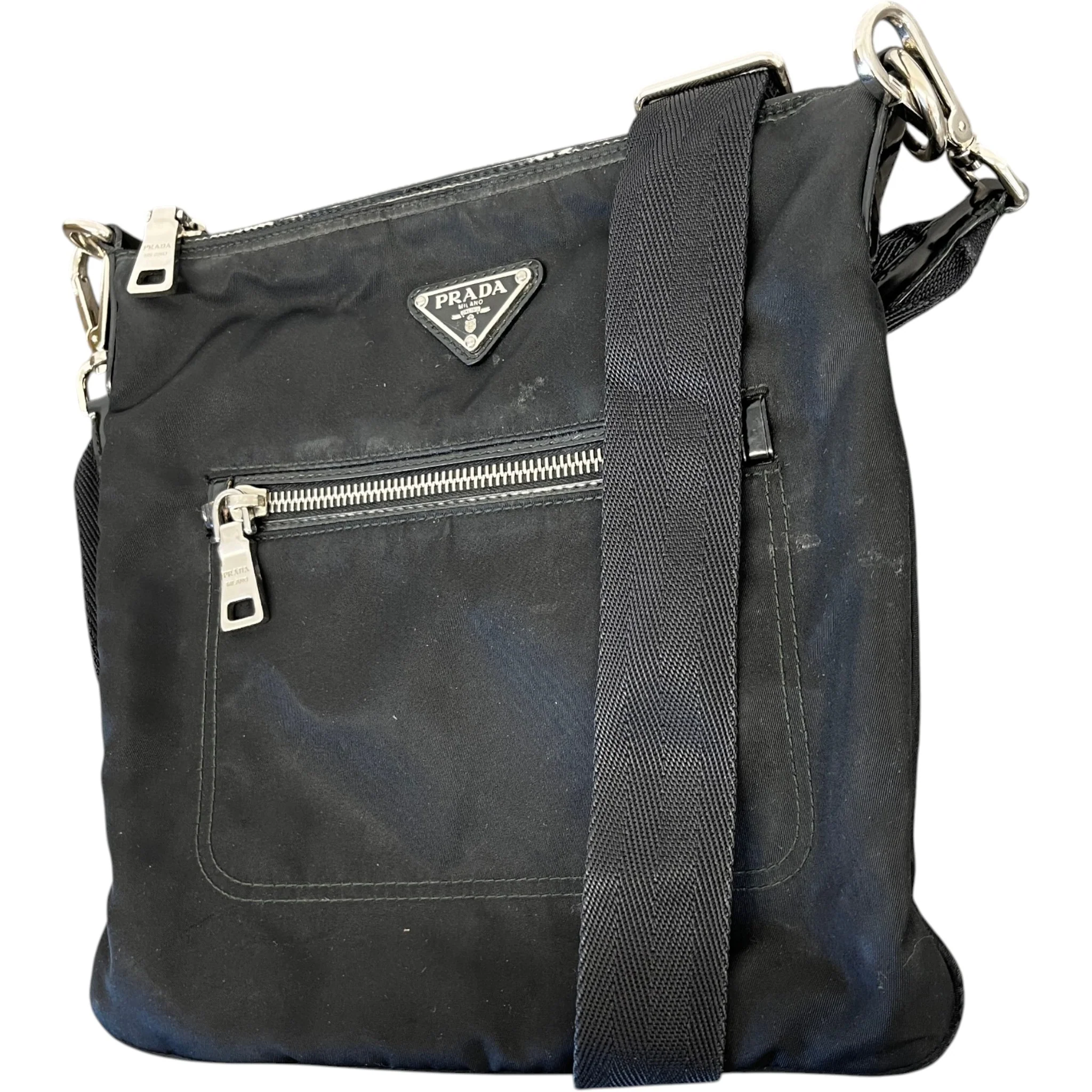 Men's Plaque Logo Re-Nylon Messenger Bag Black - Image 5