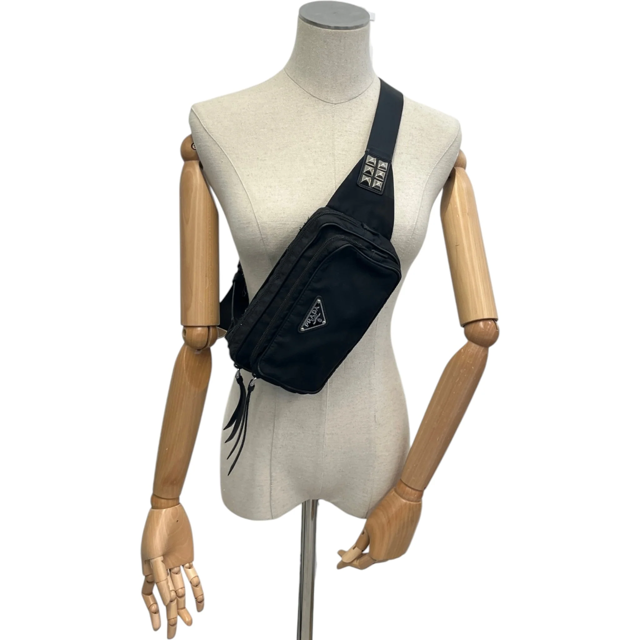 Men's Plaque Logo Studded Bag Black - Image 2