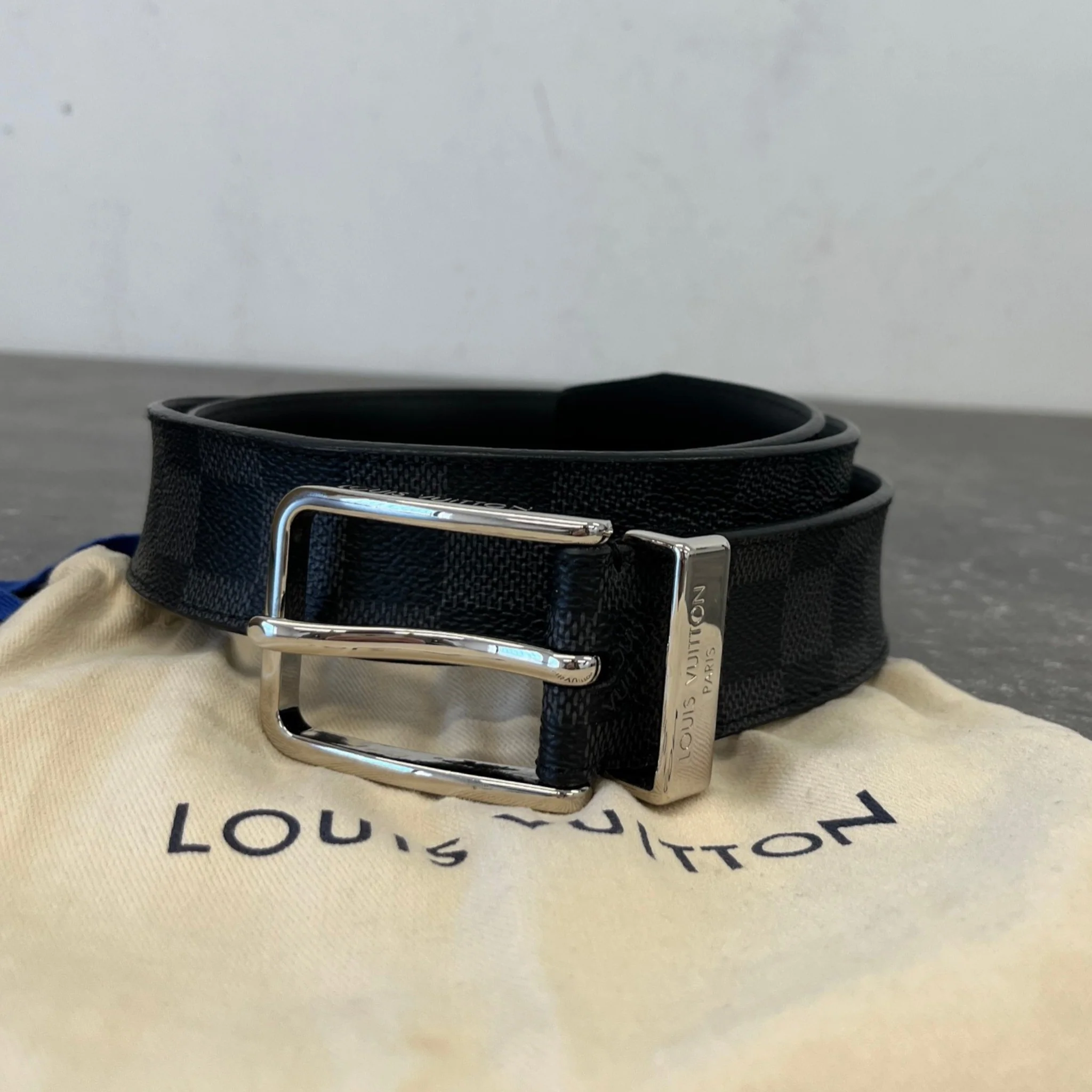 Men's Pont Neuf Damier Graphite Belt Black Size Waist 38" - Image 7