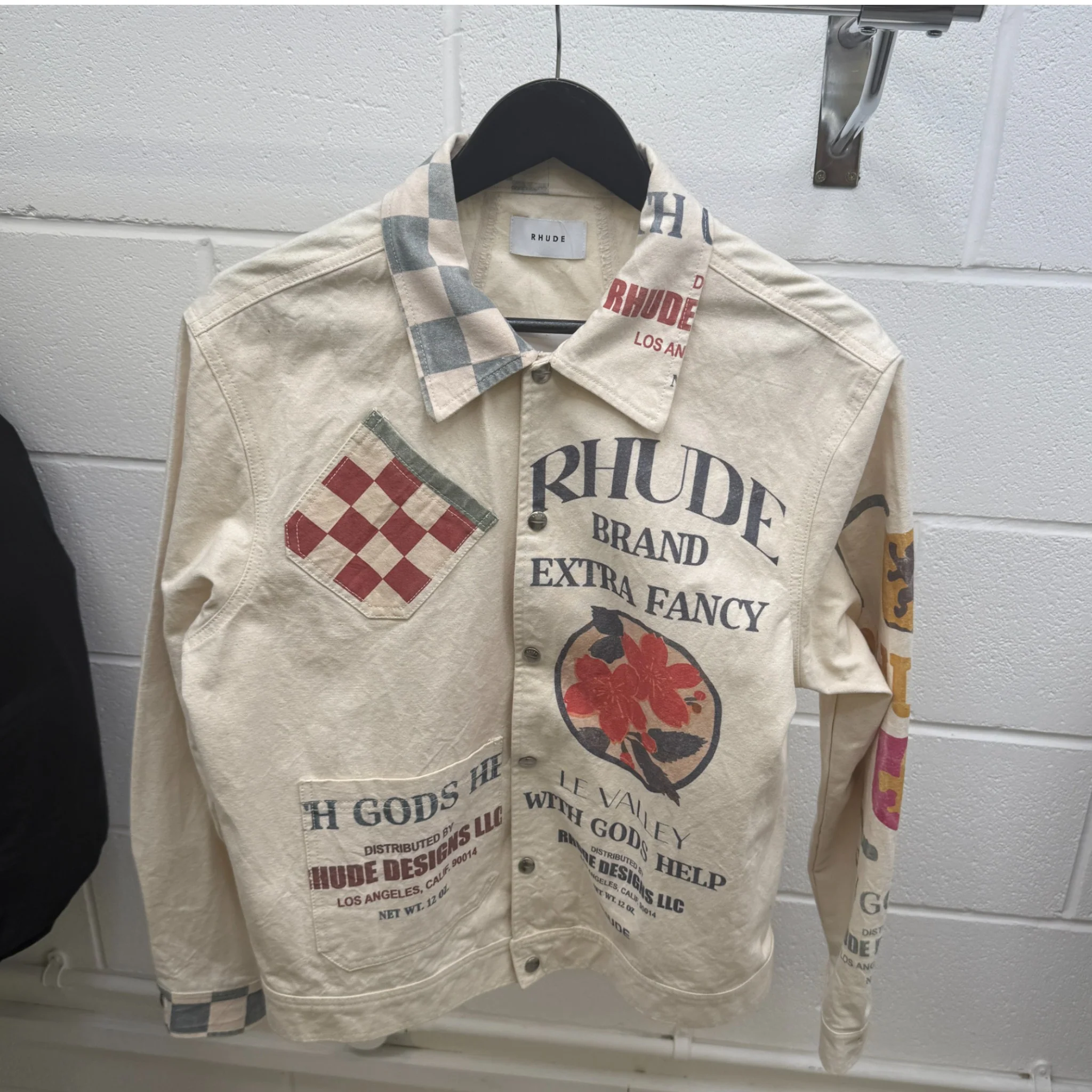 Men's Printed Logo Jacket Beige Size S - Image 8