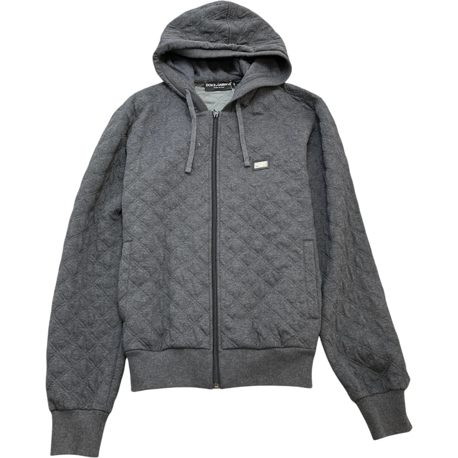 Men's Quilted Plaque Logo Hoodie Grey Size IT 54 / UK XXL