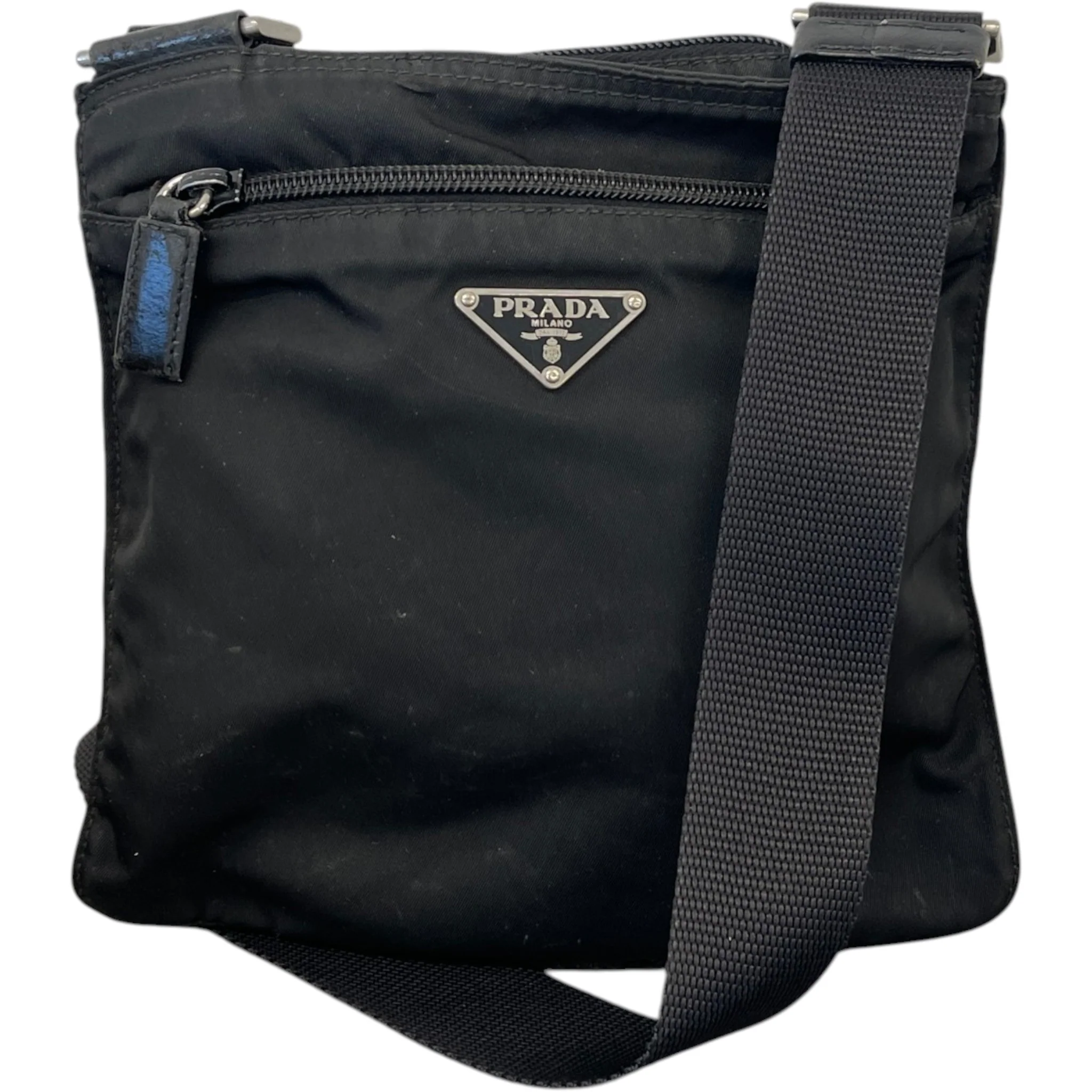 Men's Re-Nylon Plaque Logo Messenger Bag Black