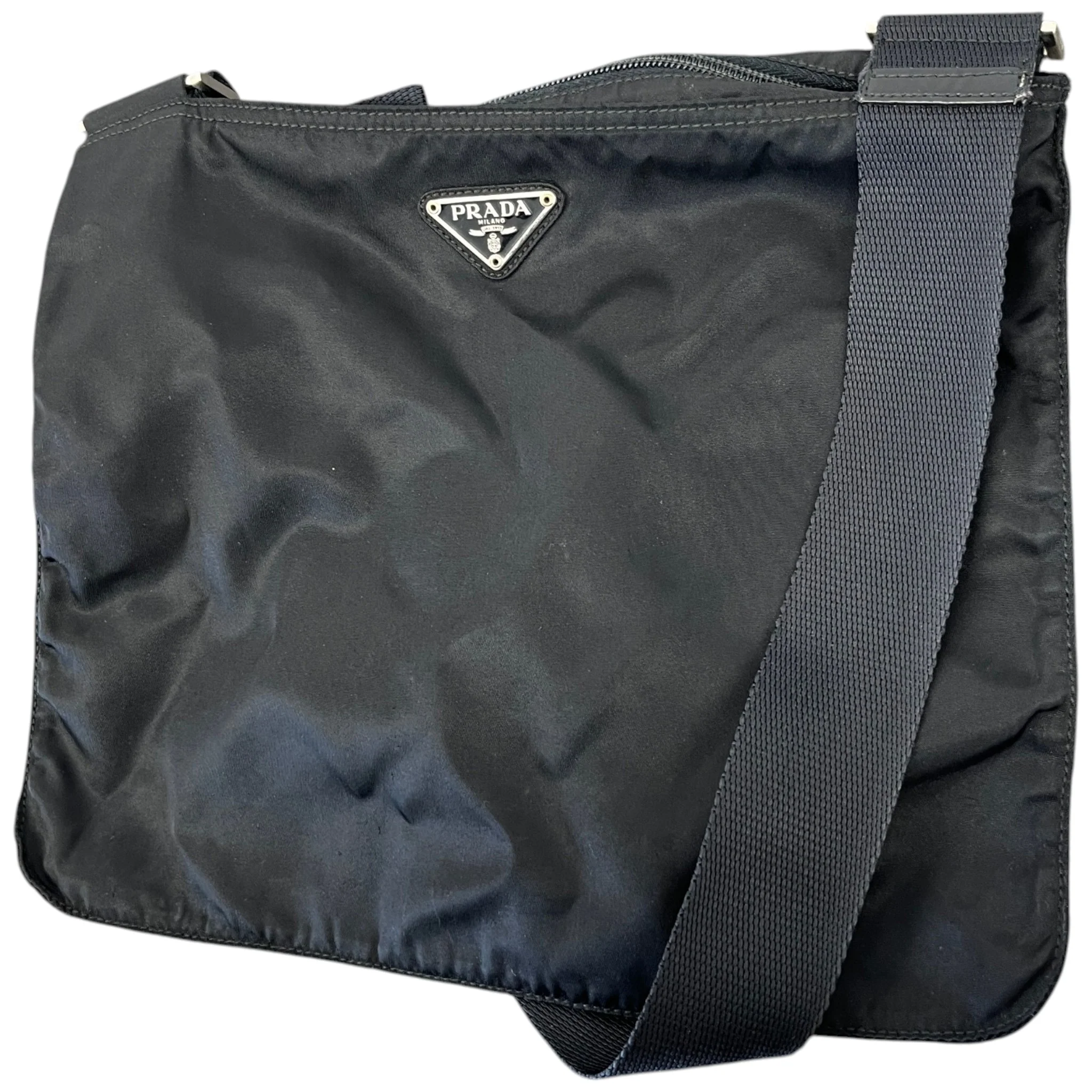 Men's Re-Nylon Plaque Logo Messenger Bag Black - Image 4