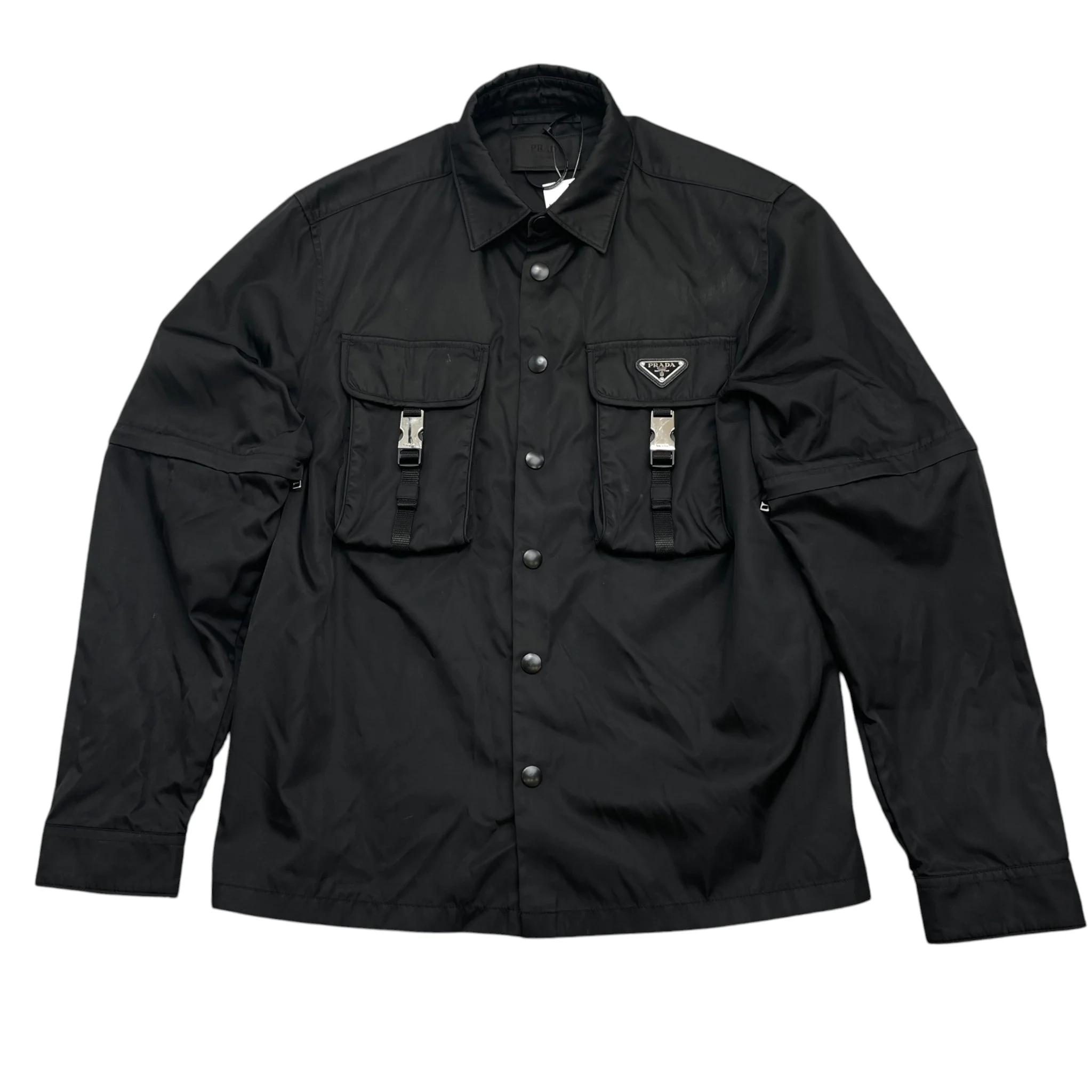 Men's Re-Nylon Plaque Logo OverShirt Black Size M