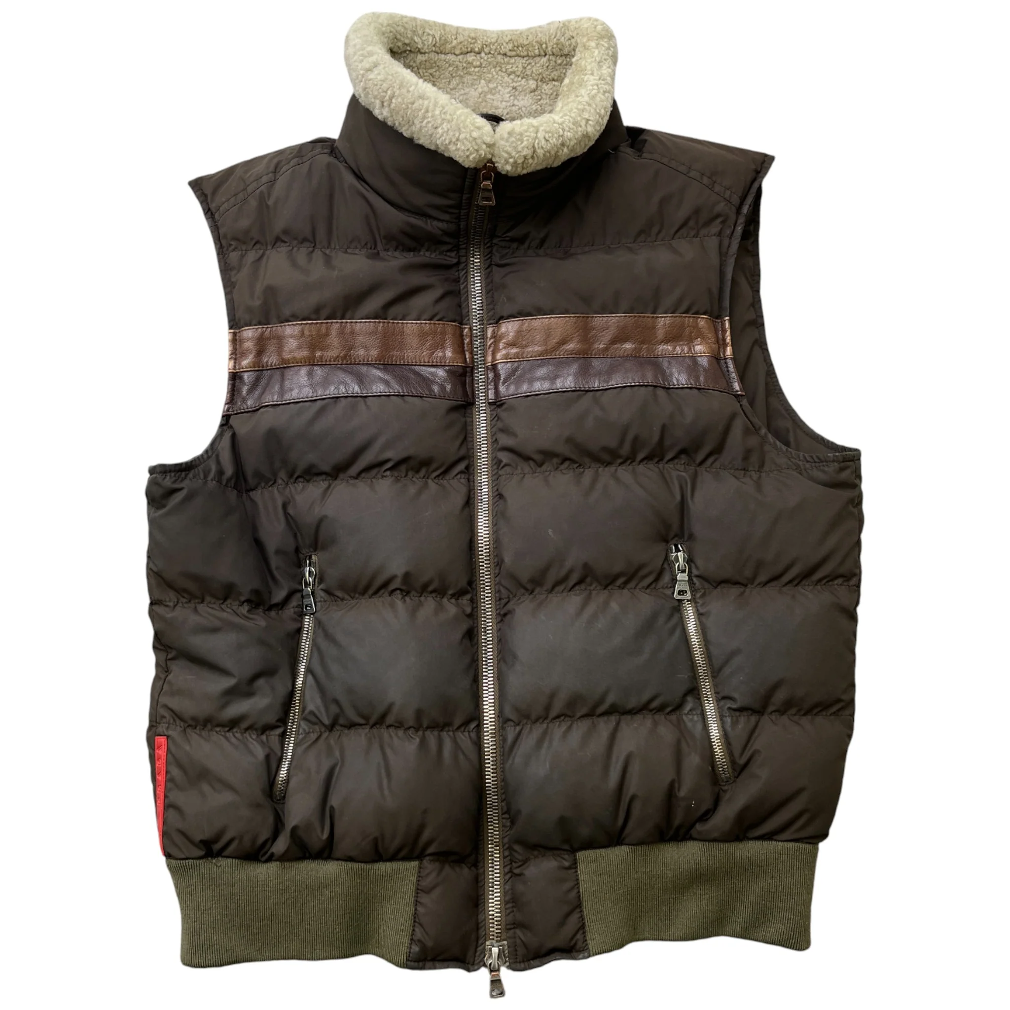 Men's Red Tab Logo Sheepskin Collar Gilet Brown Size IT 52 / XL