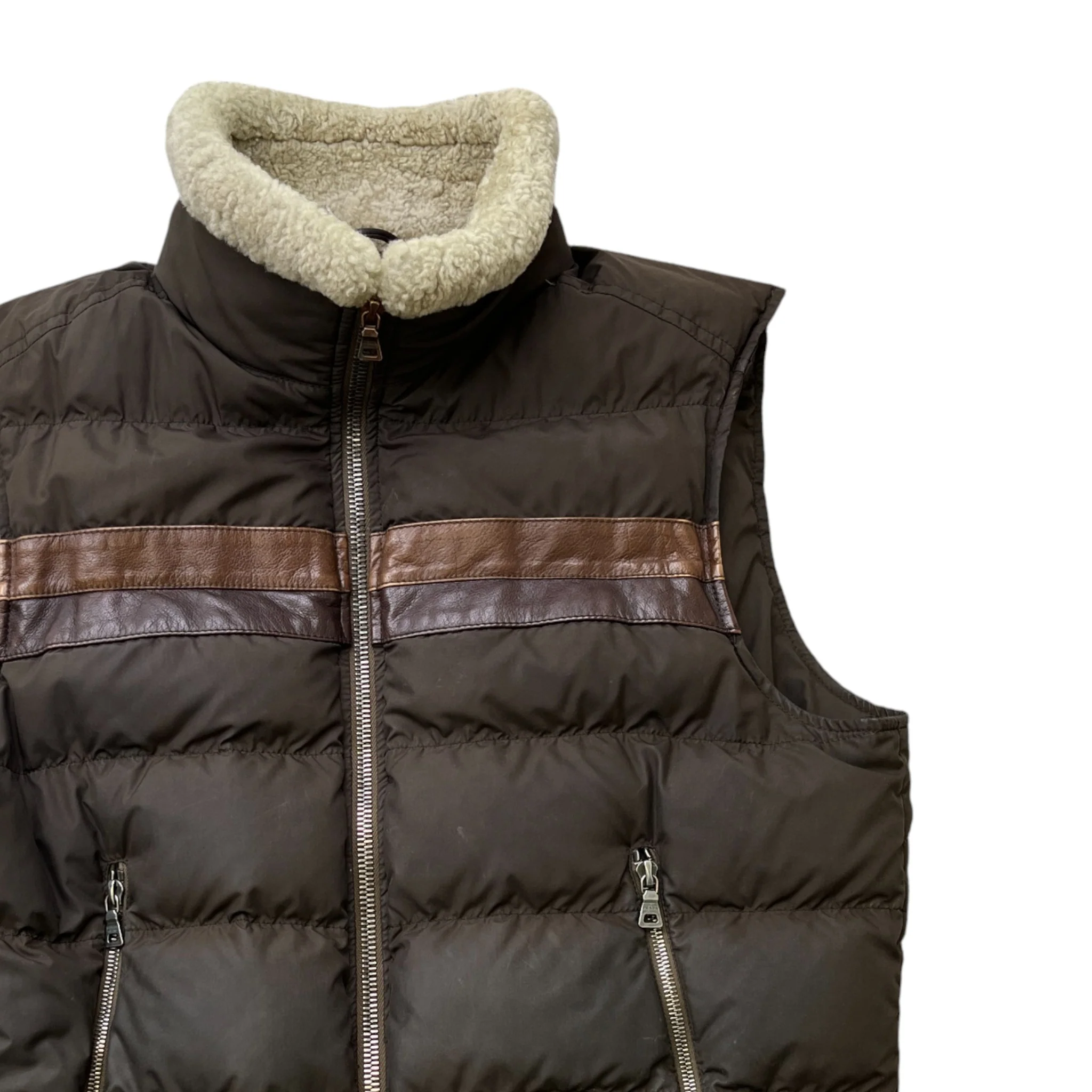 Men's Red Tab Logo Sheepskin Collar Gilet Brown Size IT 52 / XL - Image 3