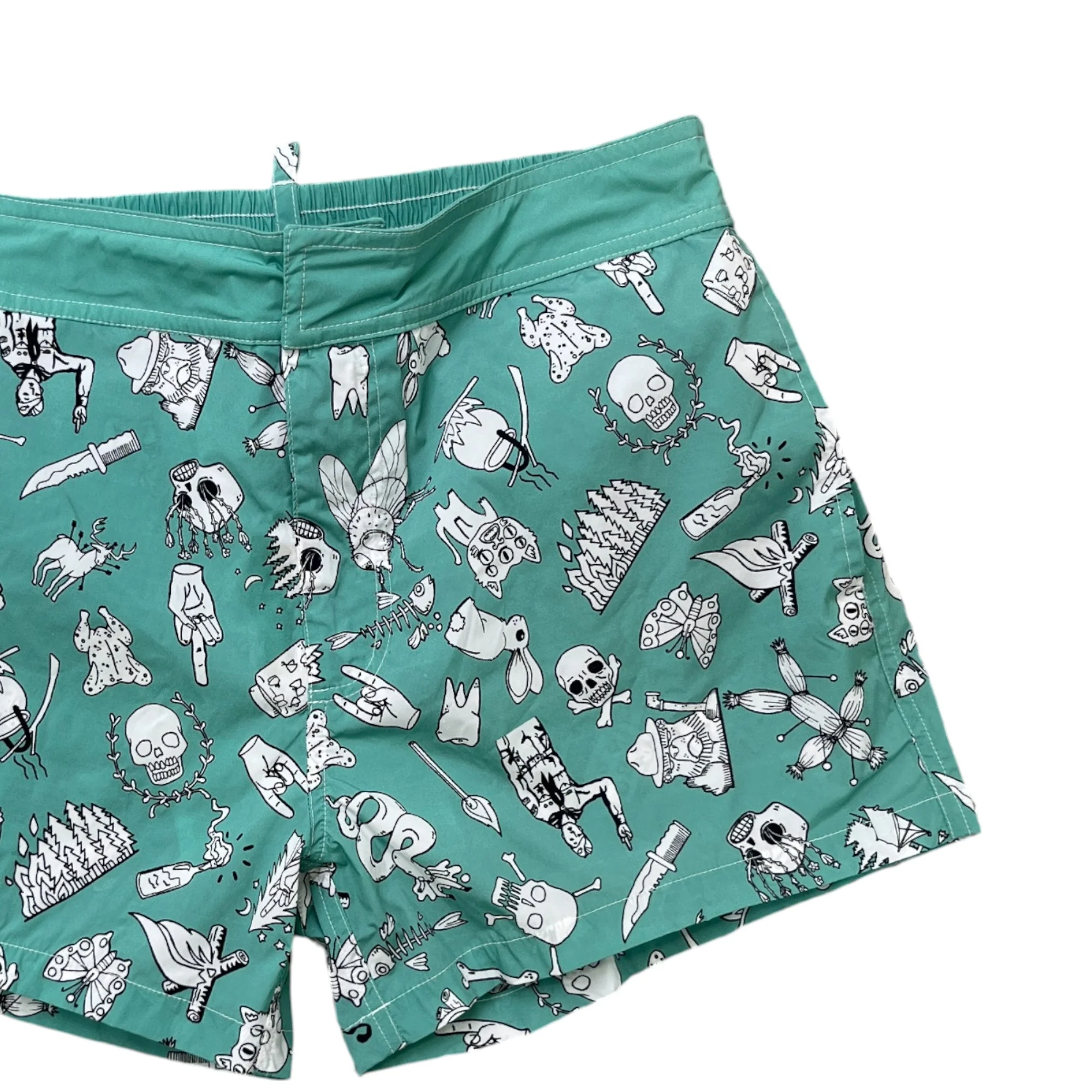 Men's Skull Graphic Print Swim Shorts Green Size W32 / IT 48 - Image 3