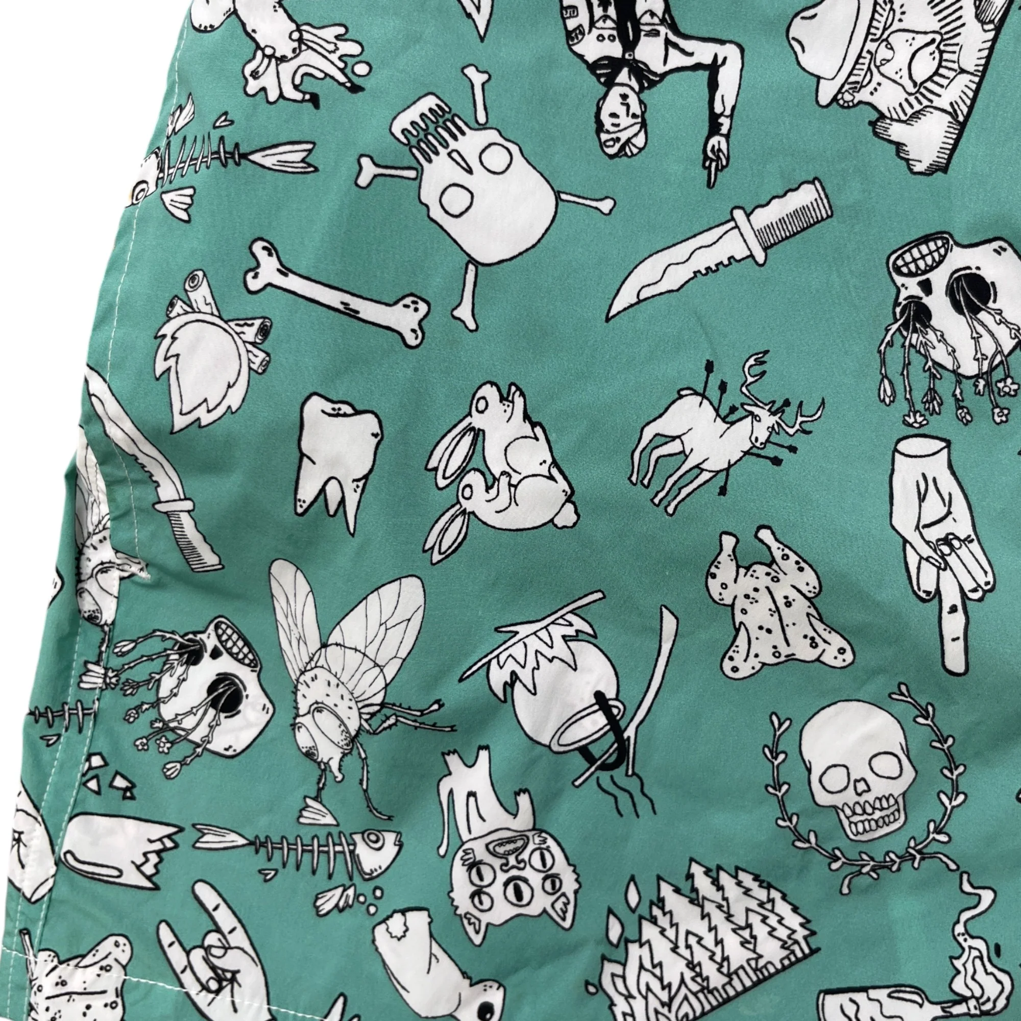 Men's Skull Graphic Print Swim Shorts Green Size W32 / IT 48 - Image 6