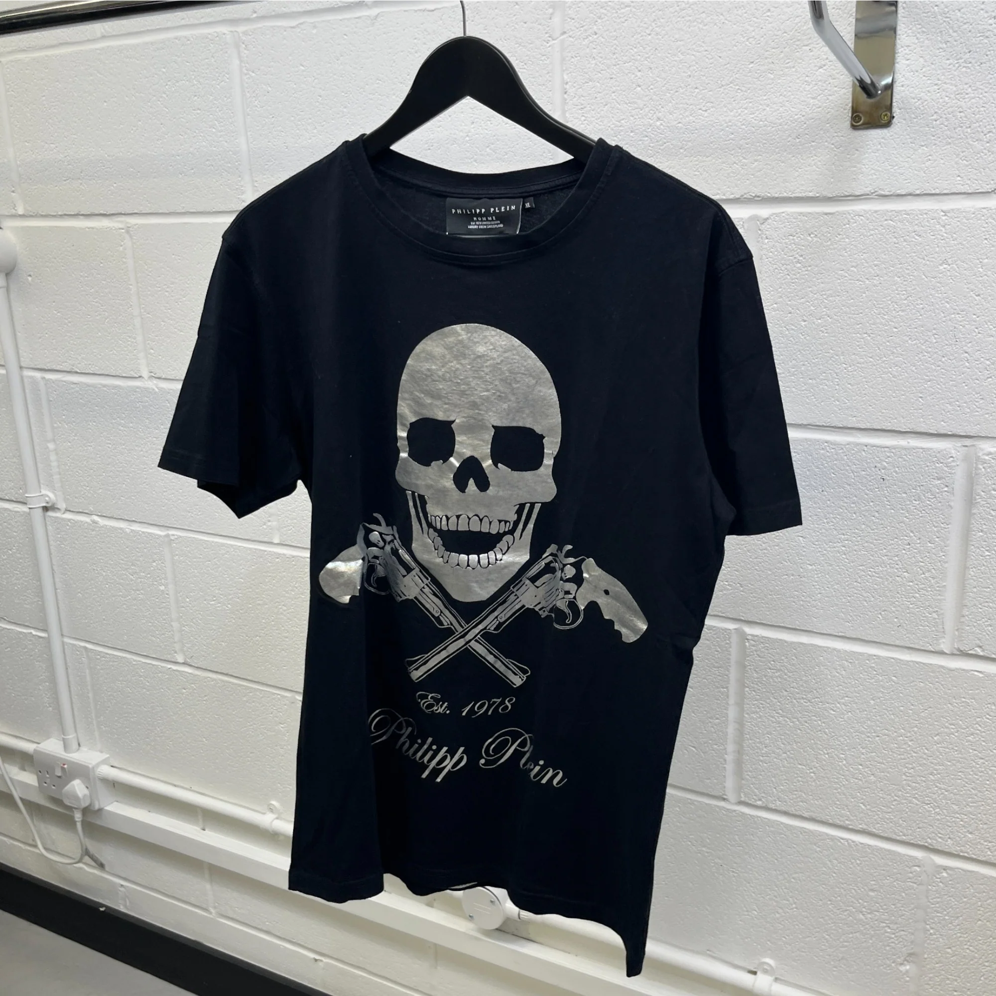Men's Skull Print T-Shirt Black Size XL - Image 8