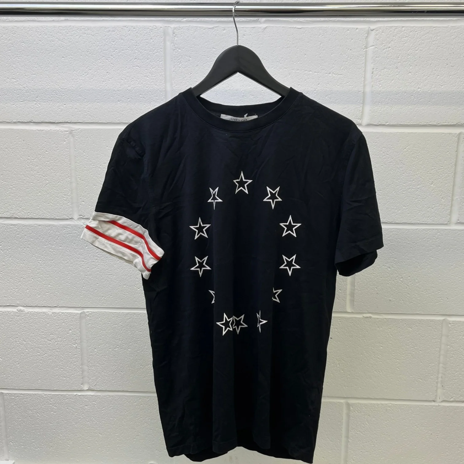 Men's Star Print T-Shirt Black Size L - Image 9