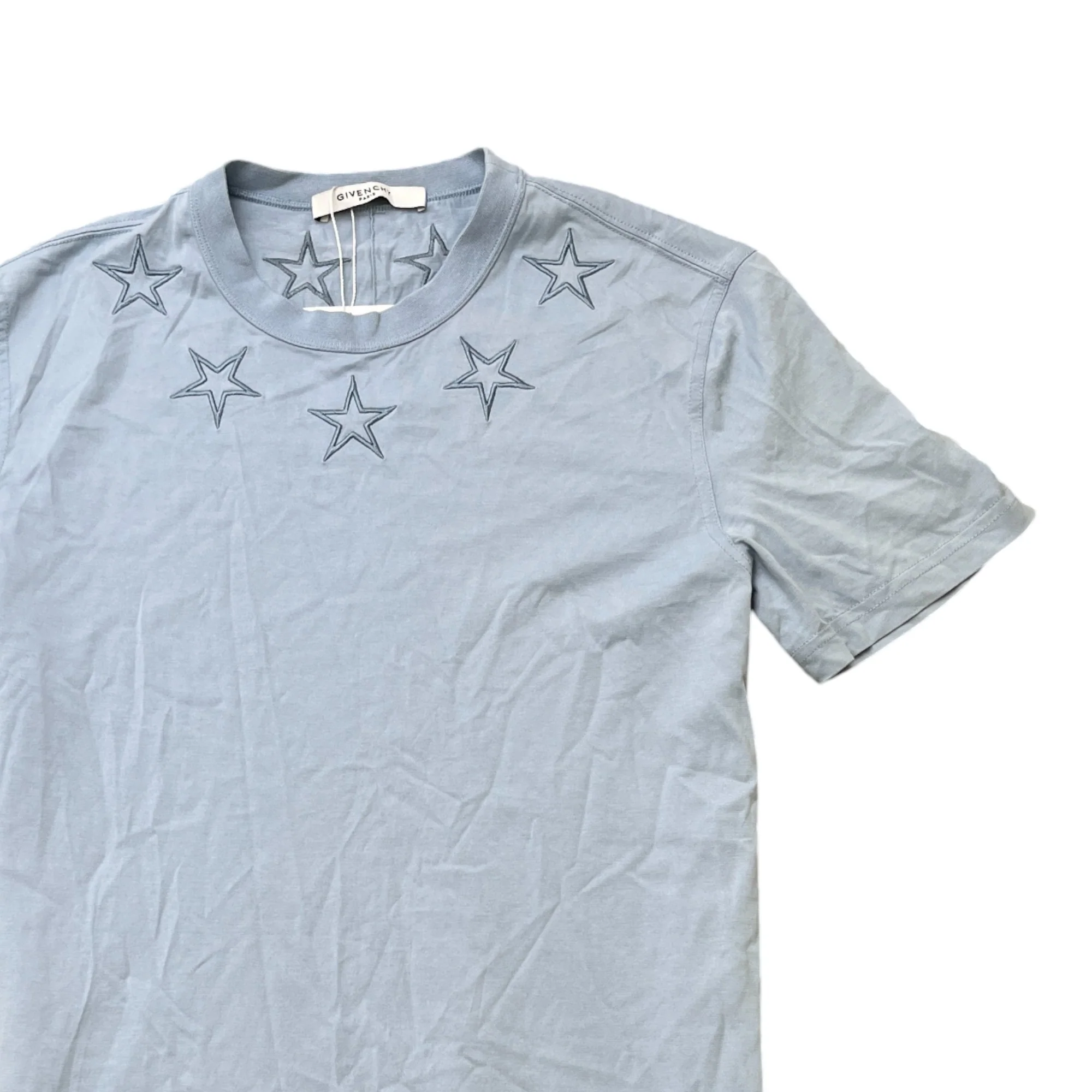 Men's Stars Embroidered T-Shirt Blue Size S - Image 3