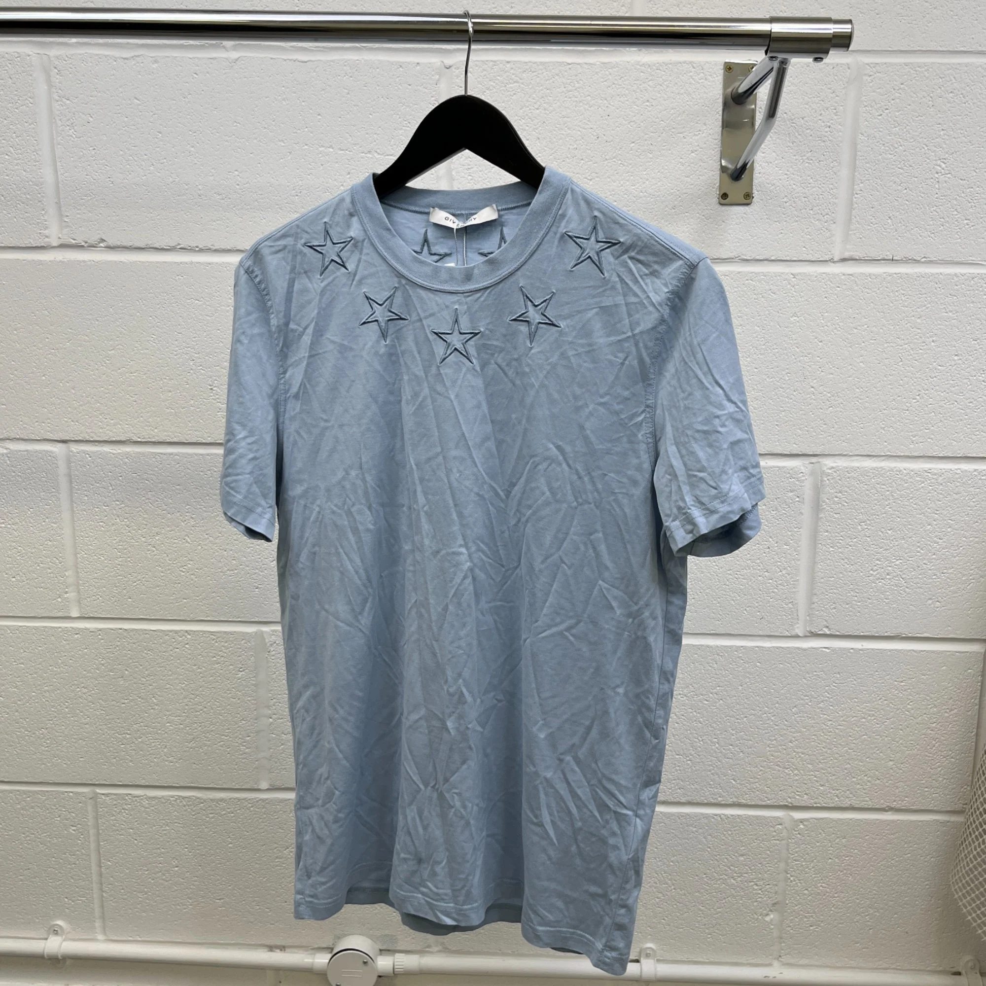 Men's Stars Embroidered T-Shirt Blue Size S - Image 8