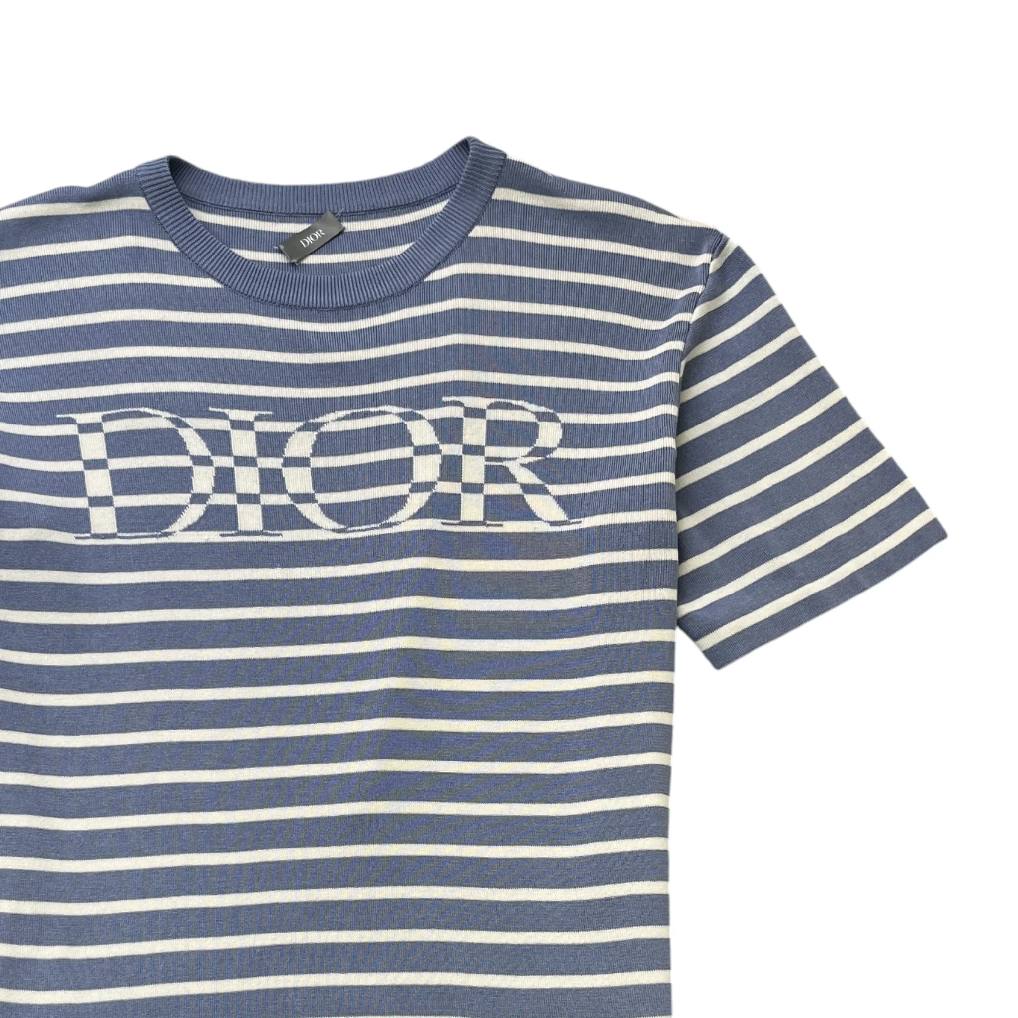 Men's Stripe Logo Print T-Shirt Blue Size M - Image 3