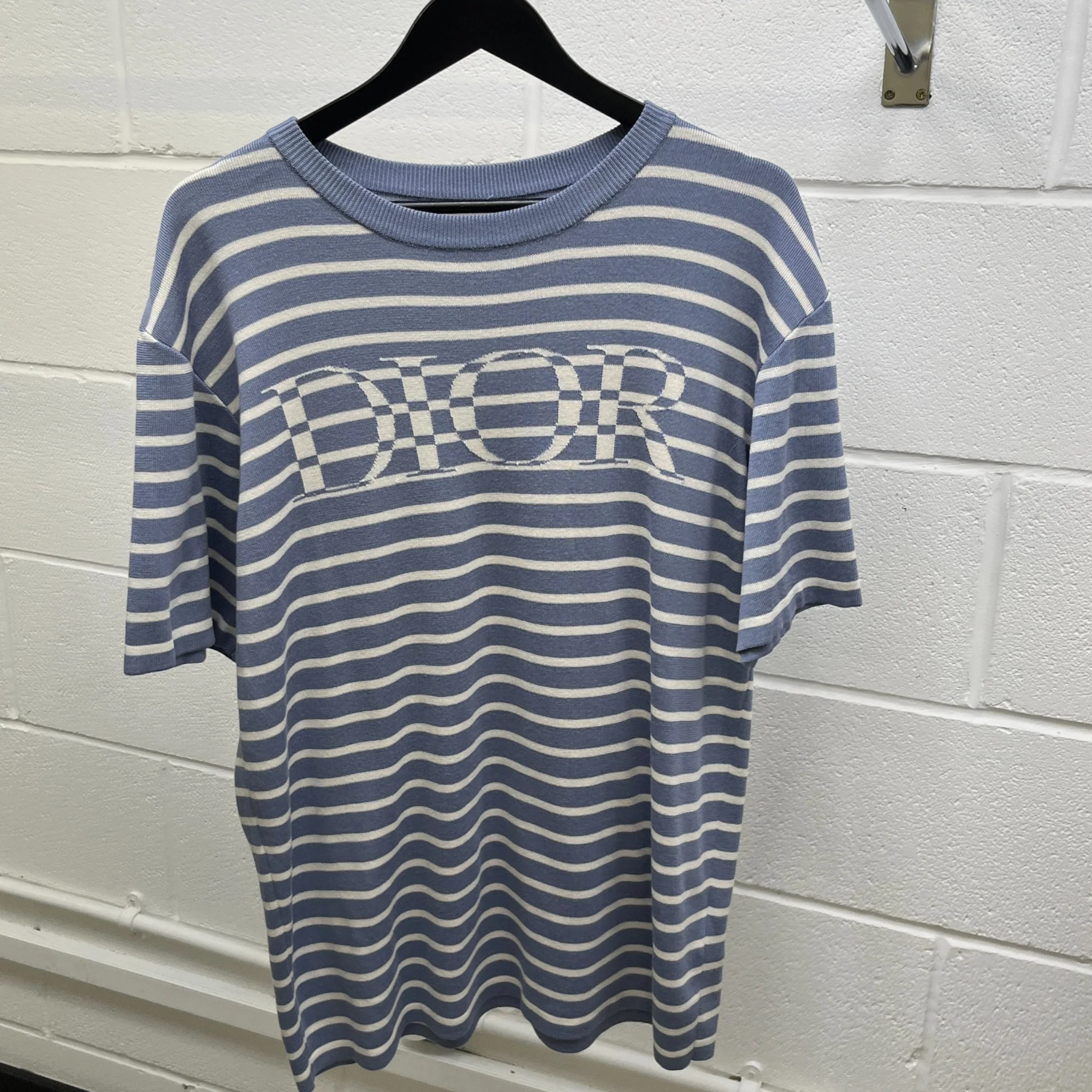 Men's Stripe Logo Print T-Shirt Blue Size M - Image 9