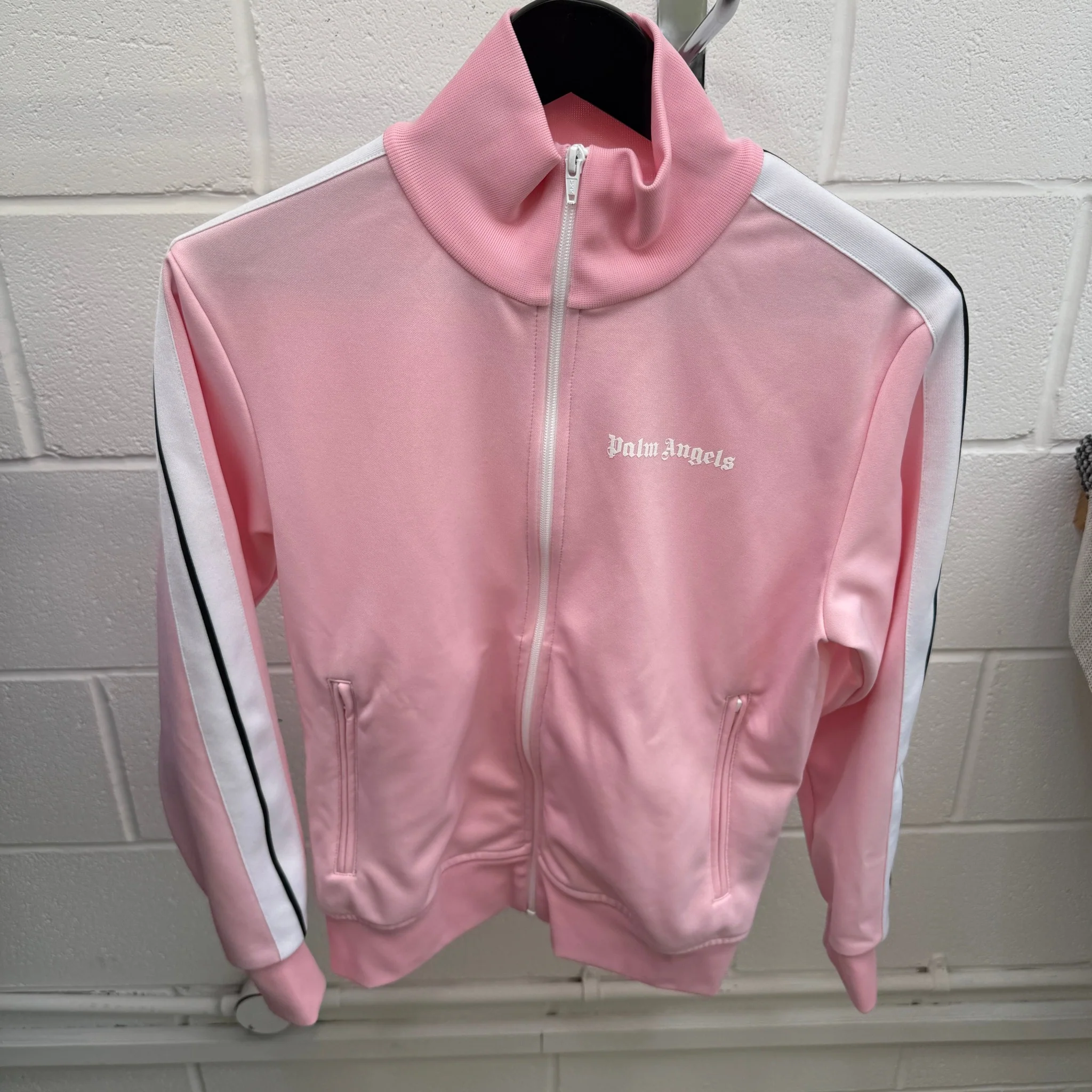 Men's Stripe Logo Track Jacket Pink Size S - Image 7