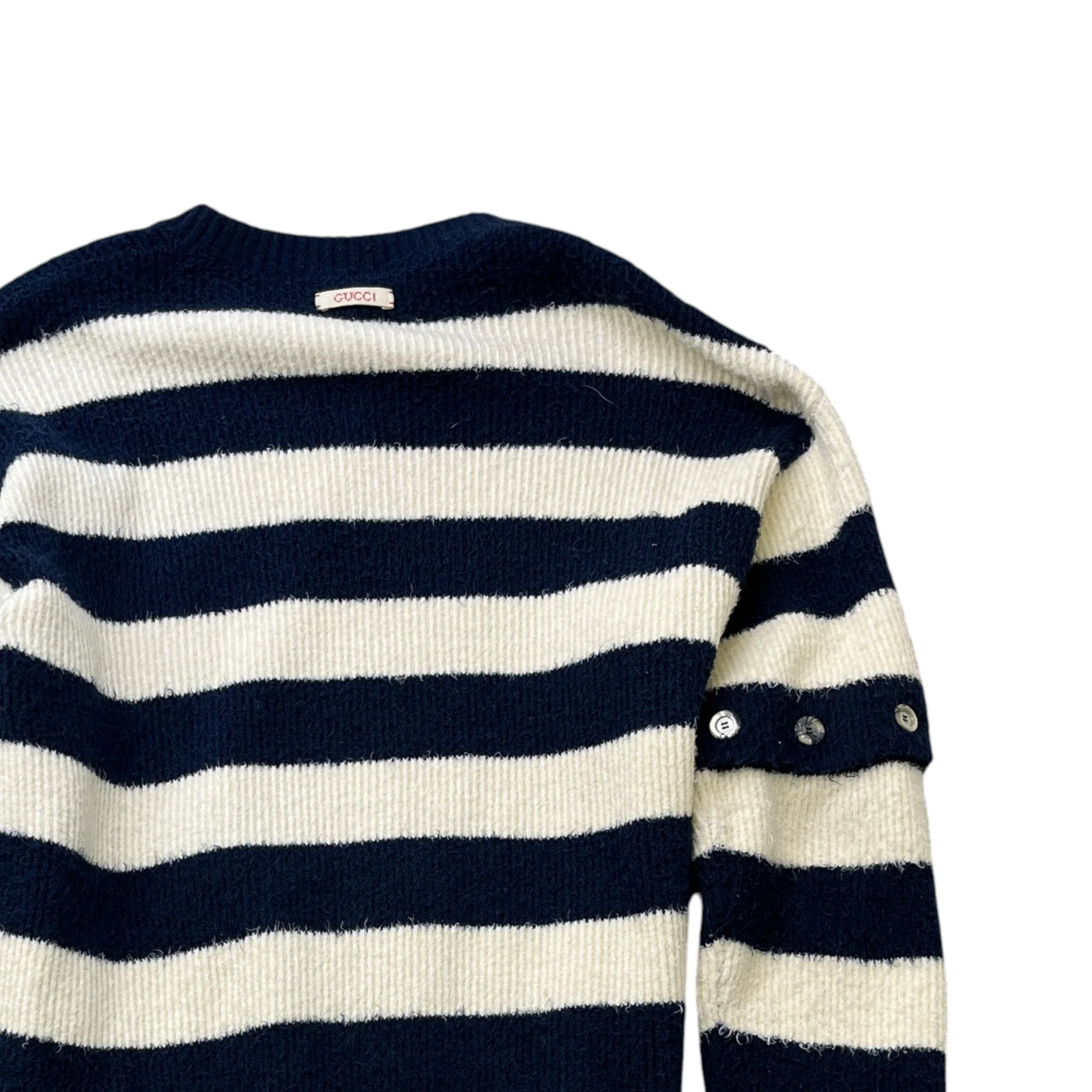 Men's Striped Brushed Jumper Beige Size S - Image 4