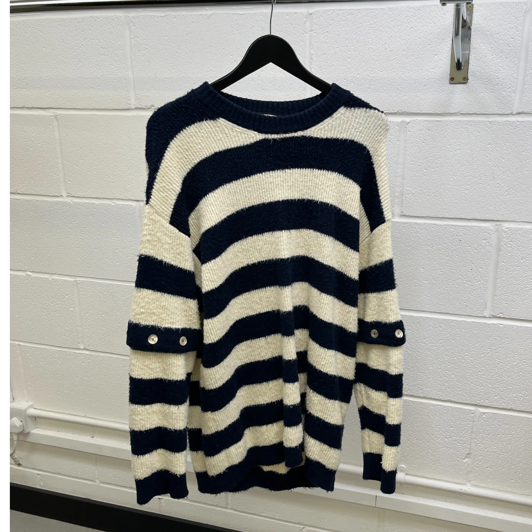 Men's Striped Brushed Jumper Beige Size S - Image 9