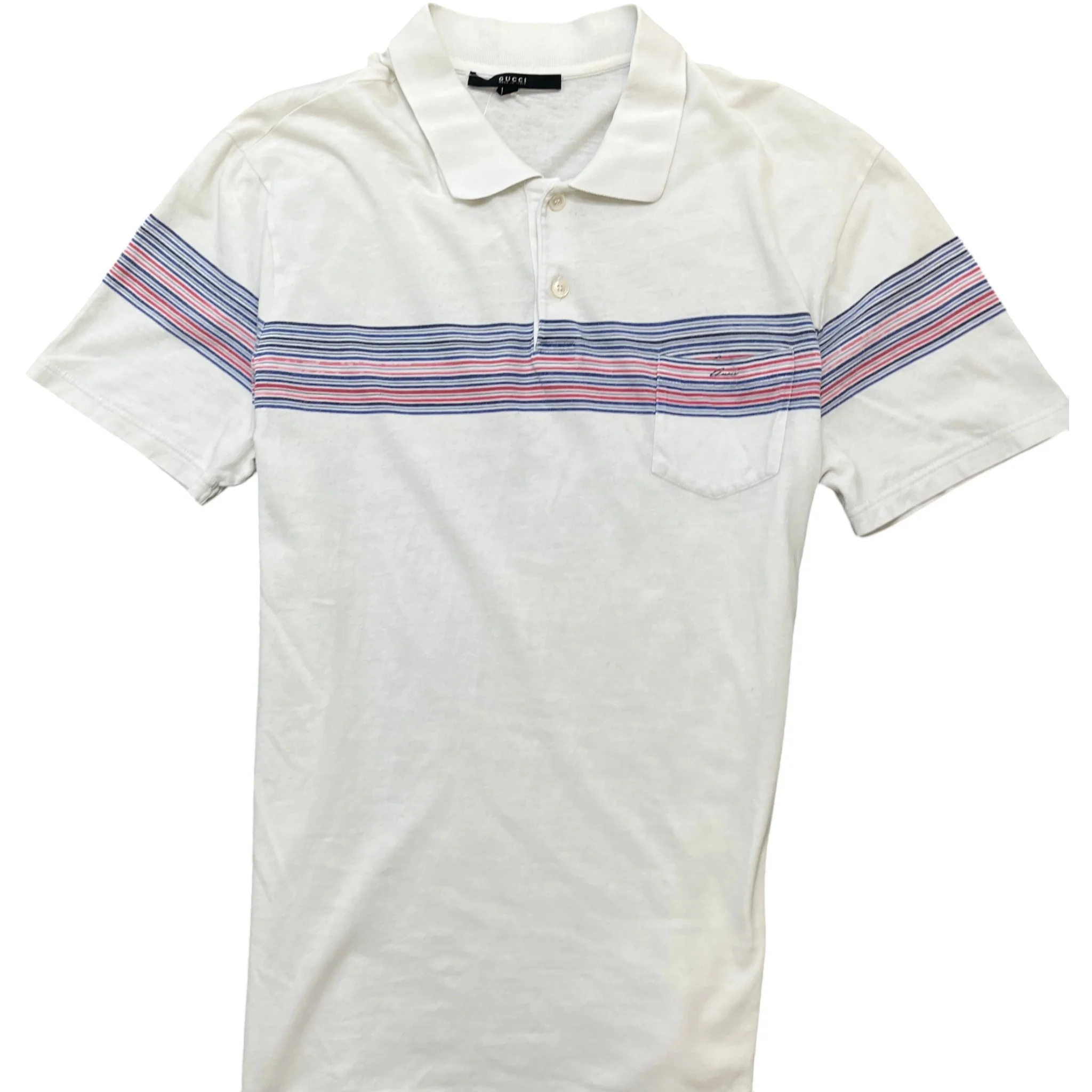 Men's Striped Polo Shirt White Size L