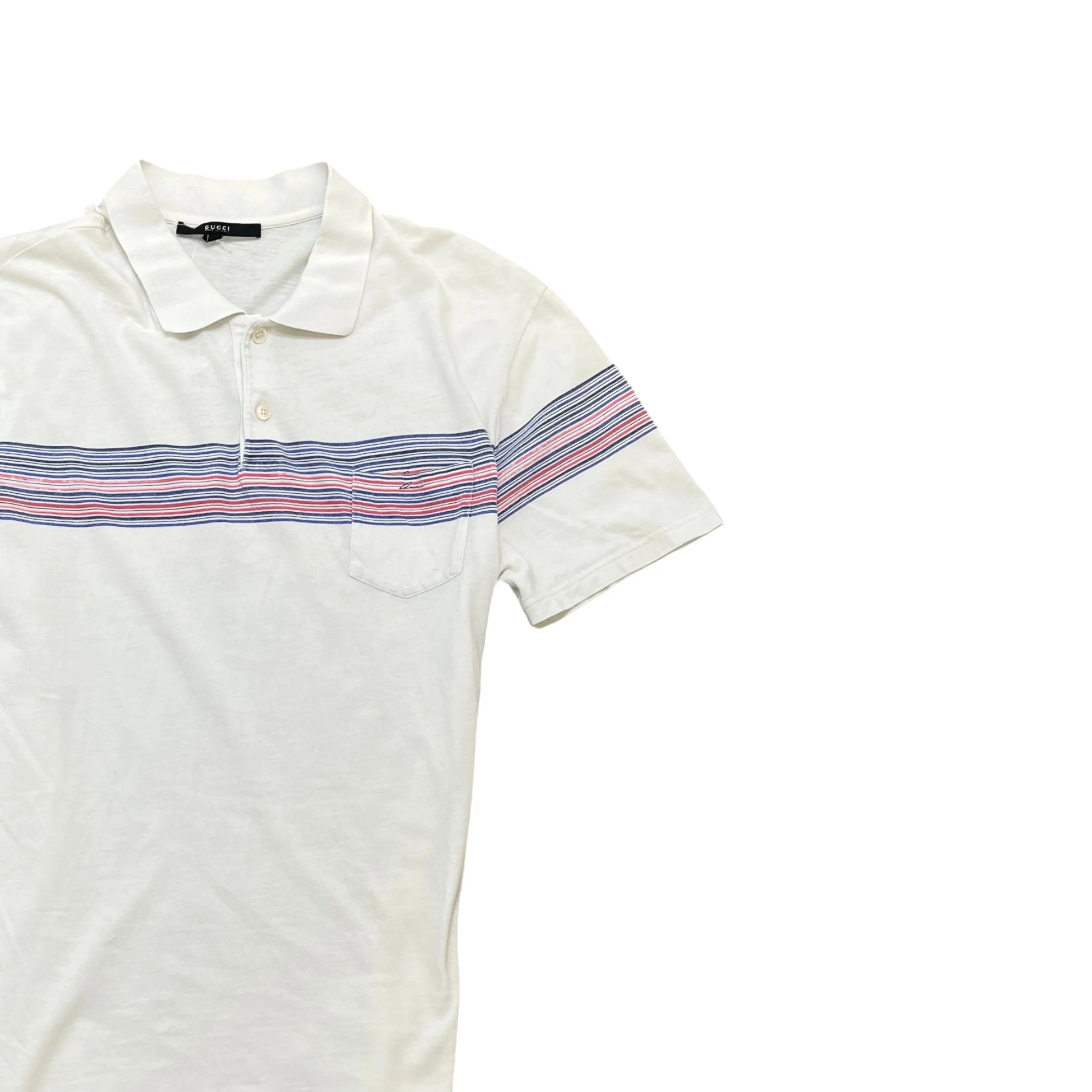 Men's Striped Polo Shirt White Size L - Image 3