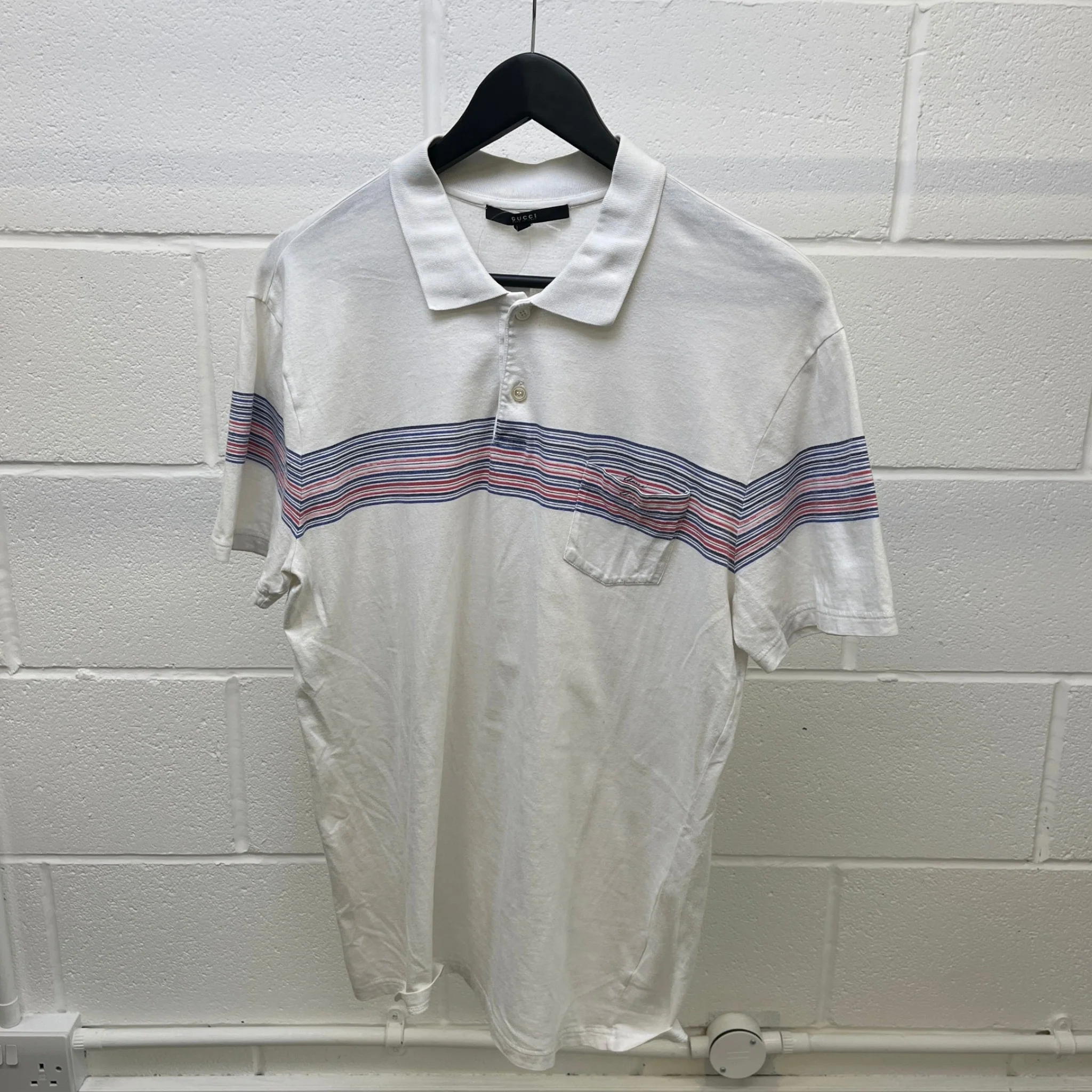 Men's Striped Polo Shirt White Size L - Image 8