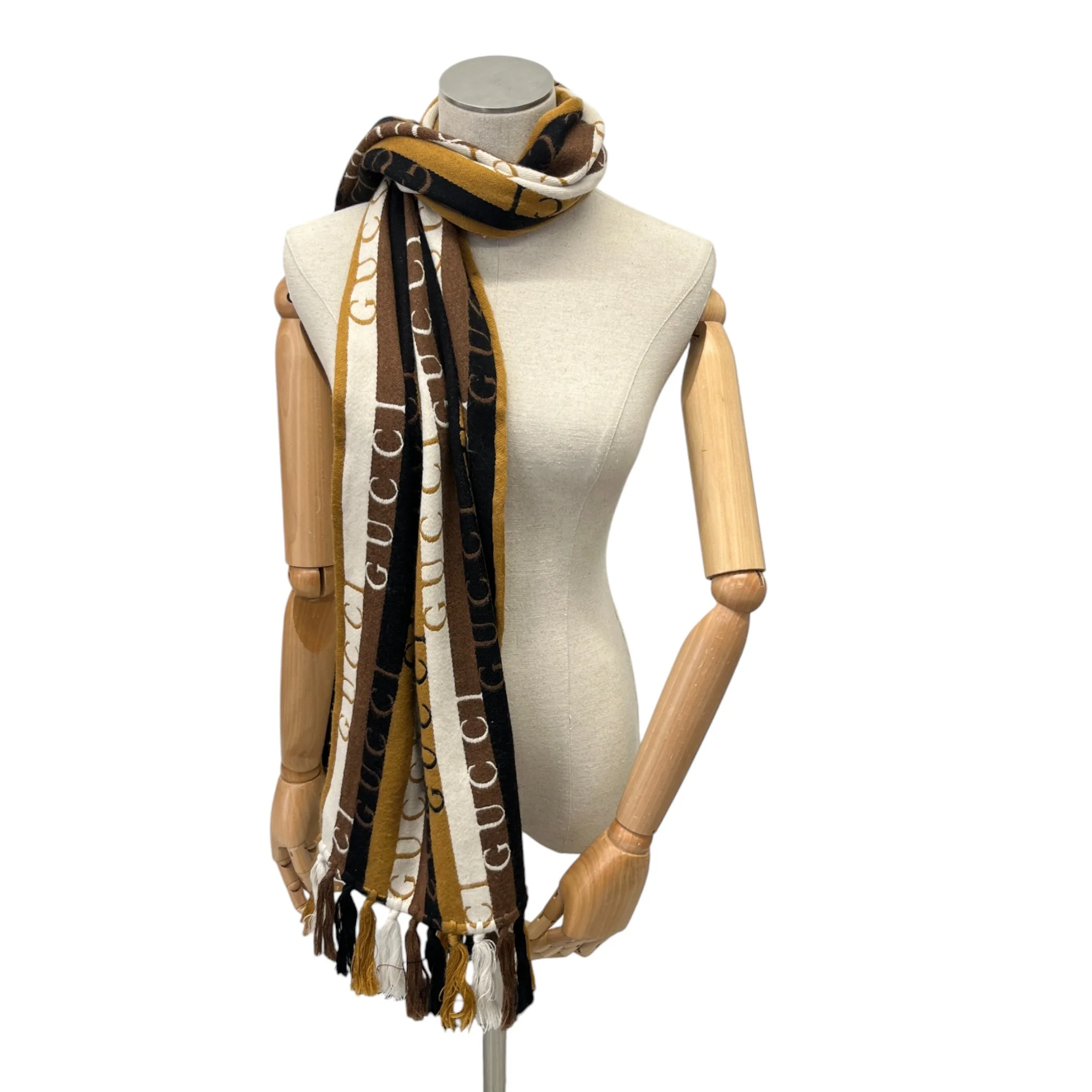 Men's Striped Wool Logo Scarf Brown - Image 2