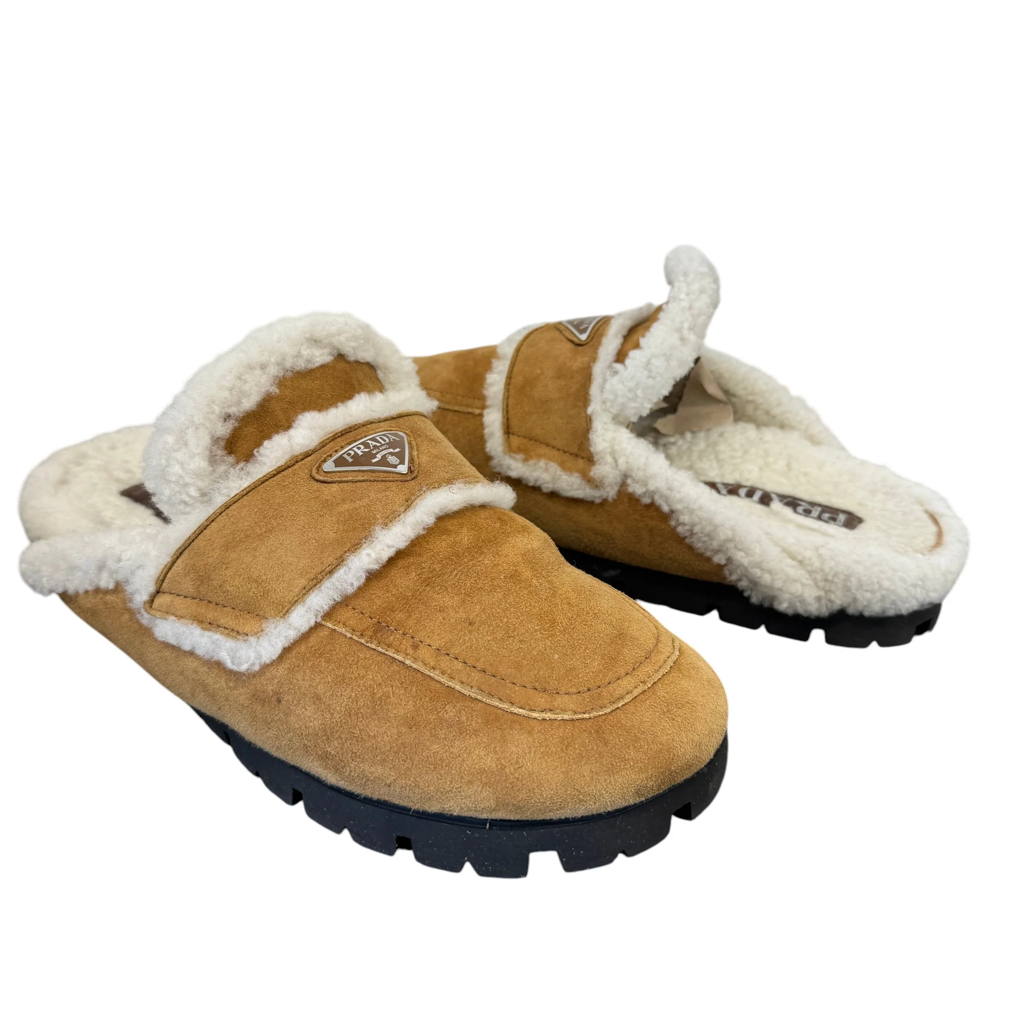 Men's Suede Shearling-Lined Mules Beige Size EU 45 / UK 11 - Image 3