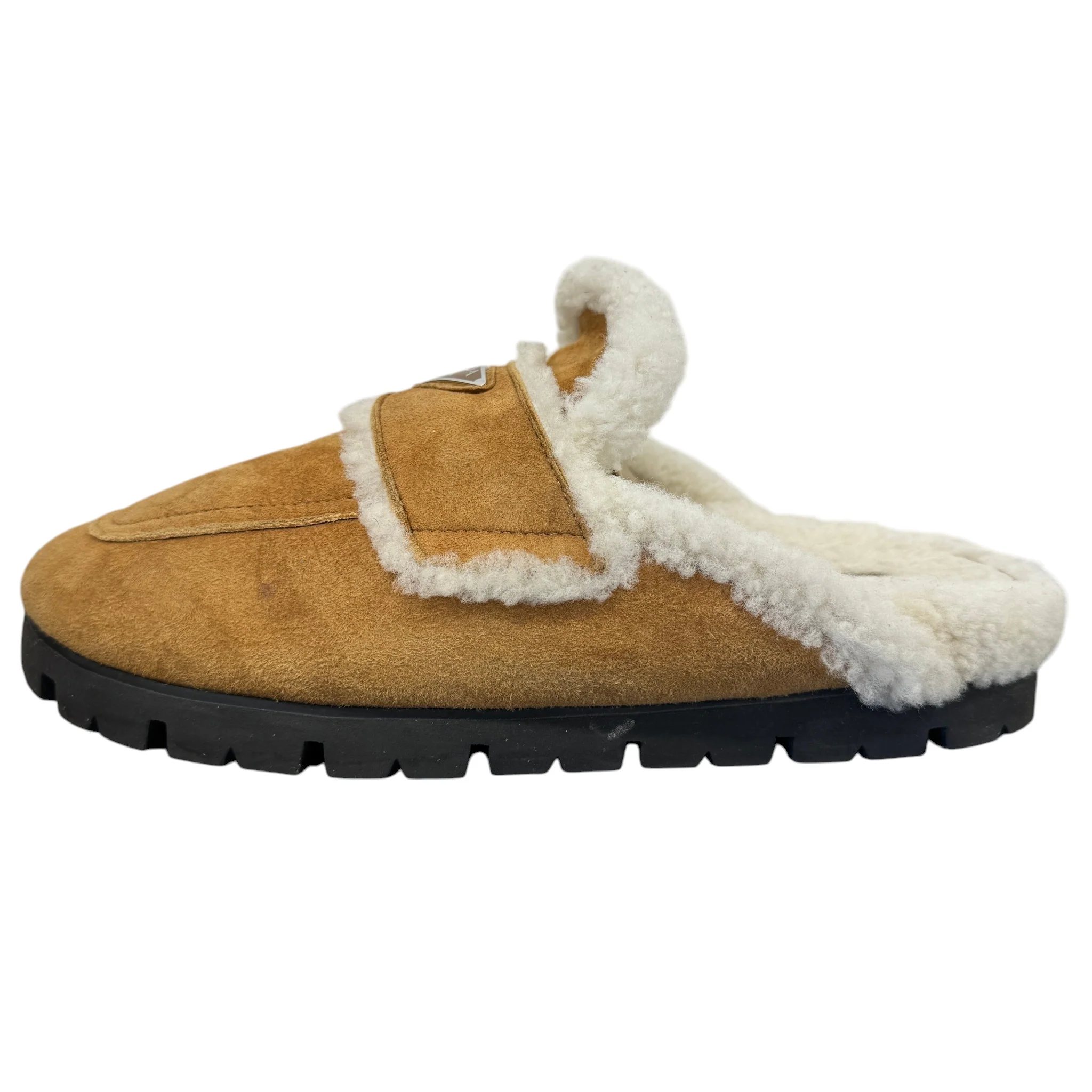 Men's Suede Shearling-Lined Mules Beige Size EU 45 / UK 11 - Image 4