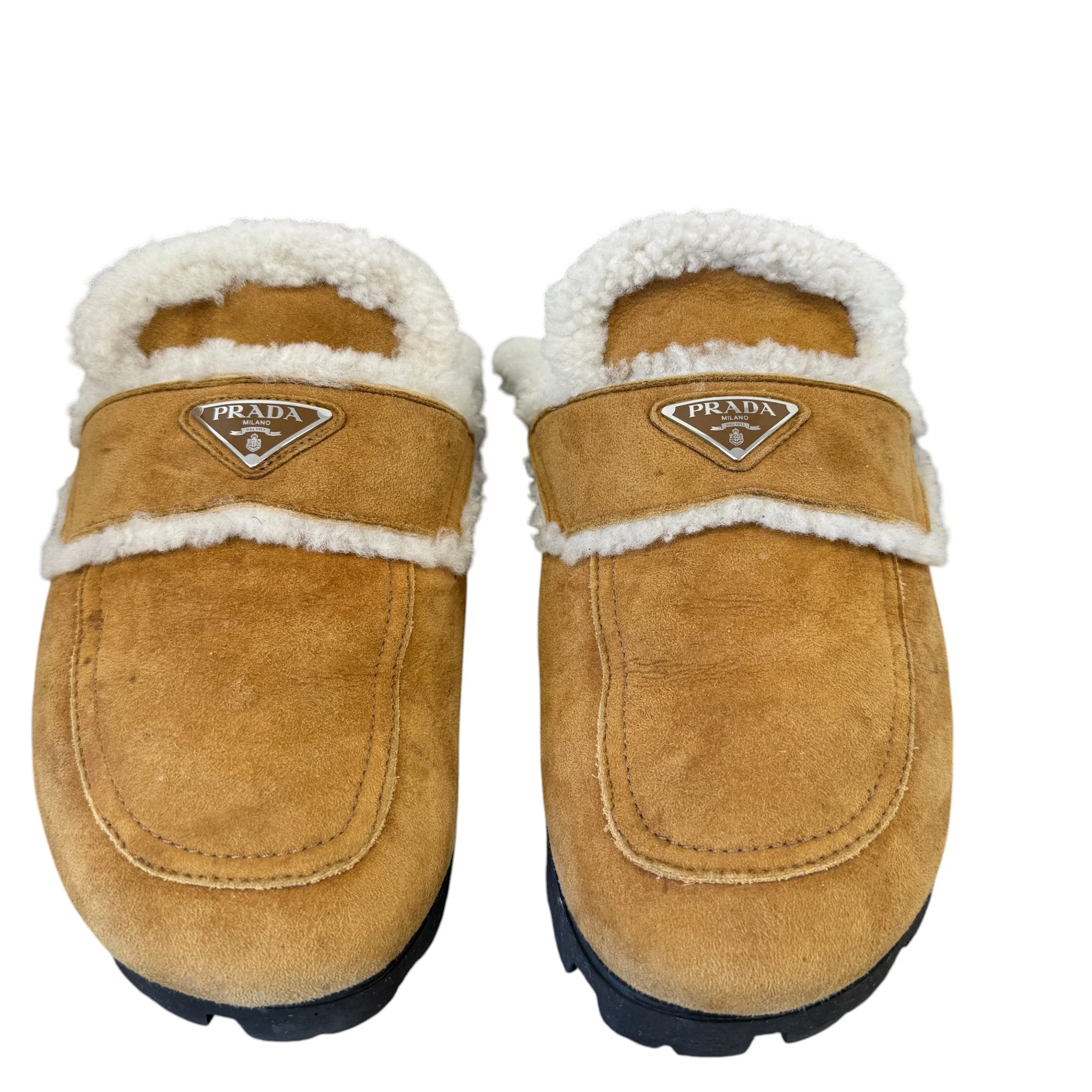 Men's Suede Shearling-Lined Mules Beige Size EU 45 / UK 11 - Image 6
