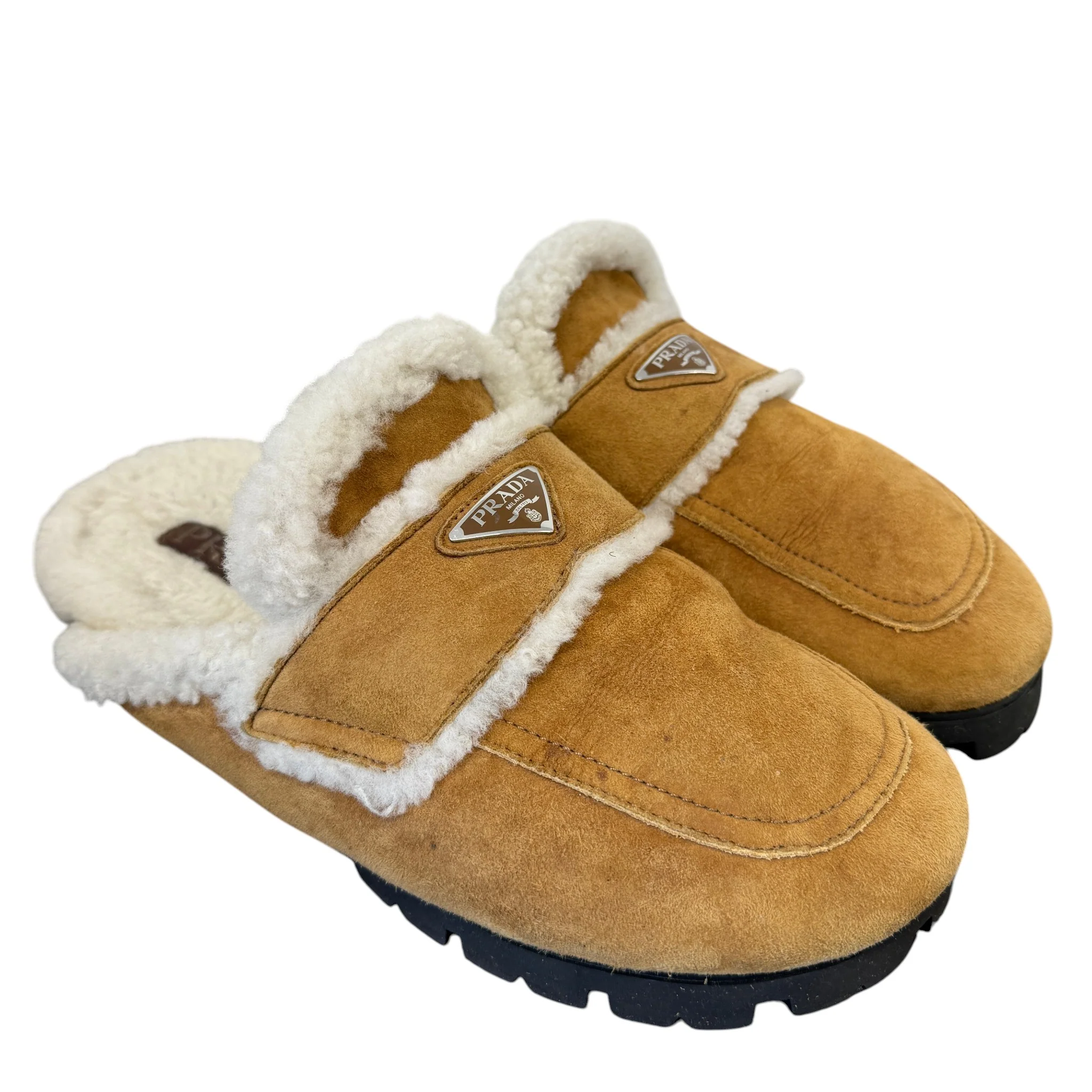 Men's Suede Shearling-Lined Mules Beige Size EU 45 / UK 11 - Image 7