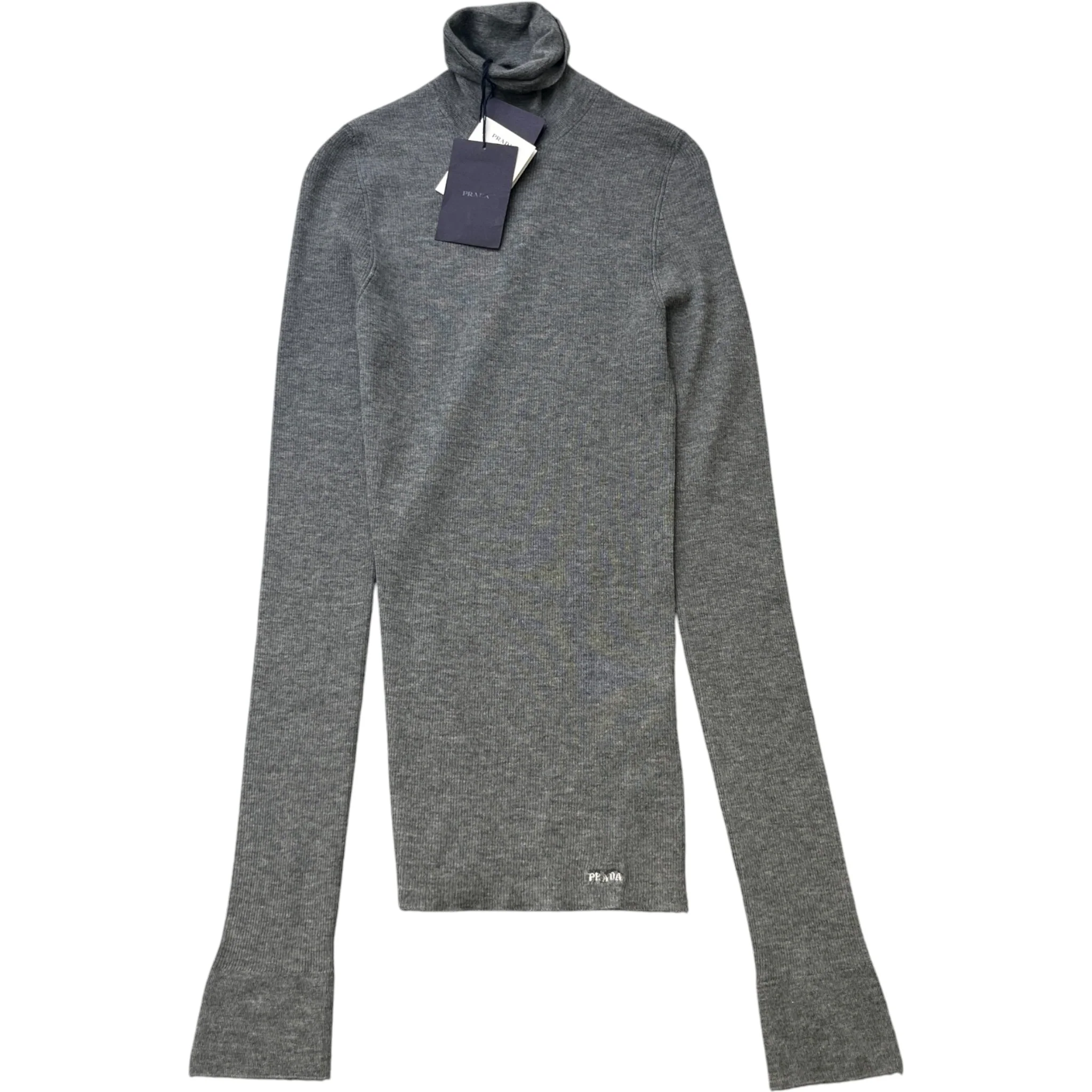 Men's Superfine Cashmere Embroidered Logo Turtleneck Jumper Grey Size IT 52 / UK XL