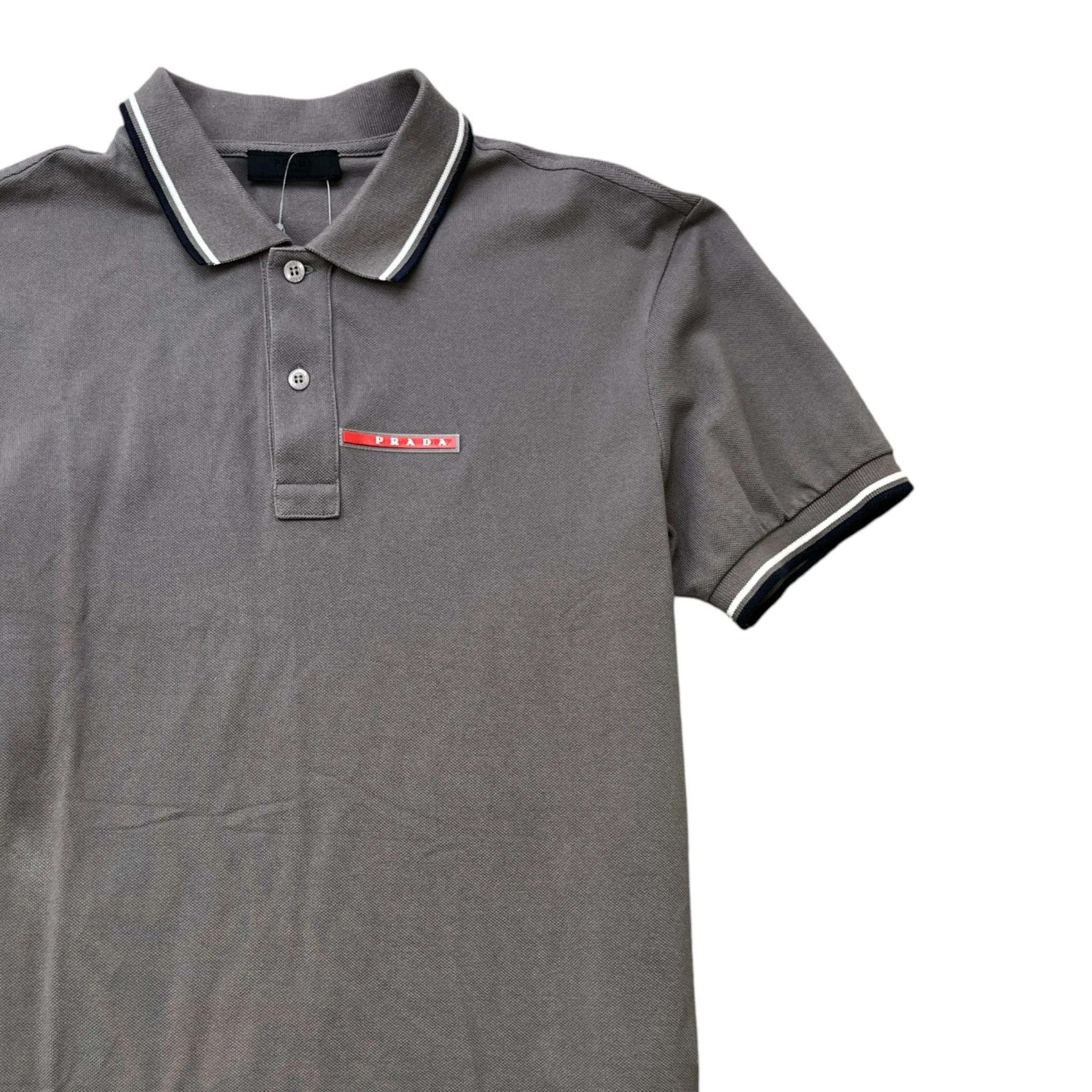 Men's Tab Logo Polo Shirt Grey Size M - Image 3