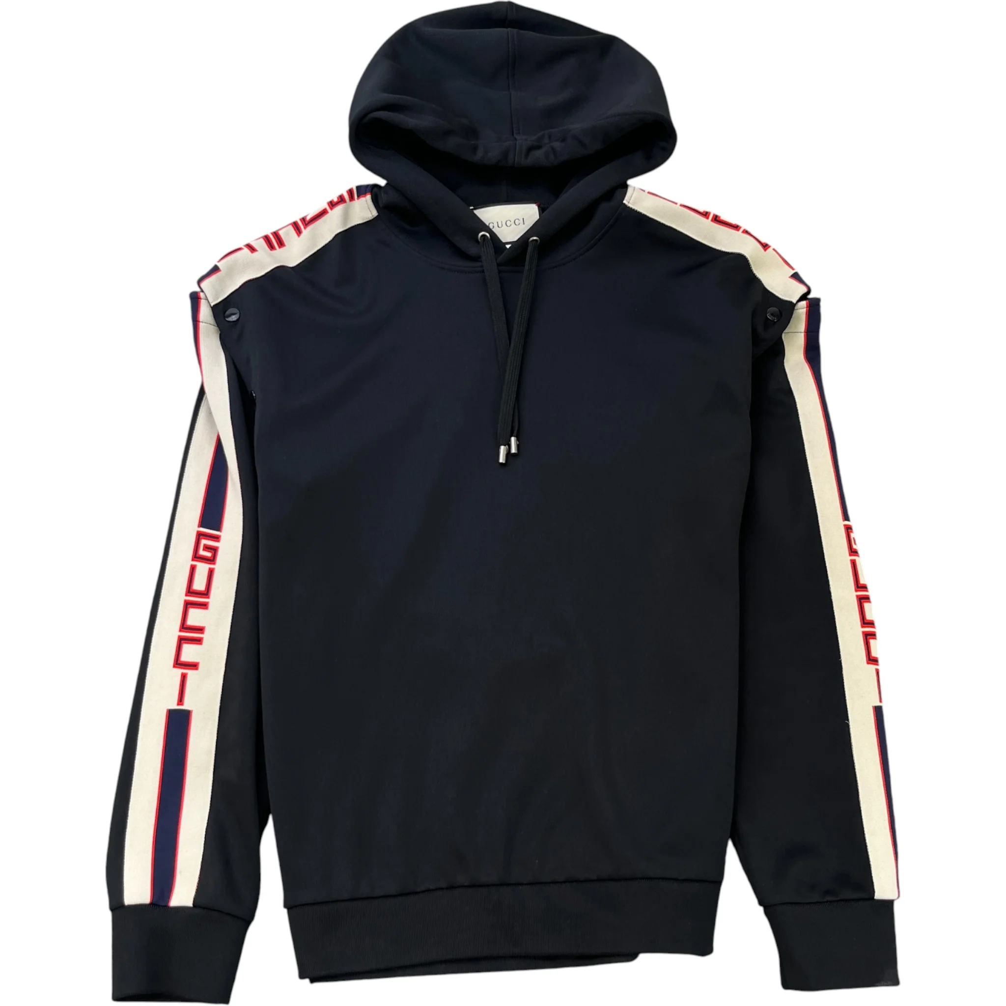 Men's Tape Logo Detachable Sleeve Hoodie Black Size S