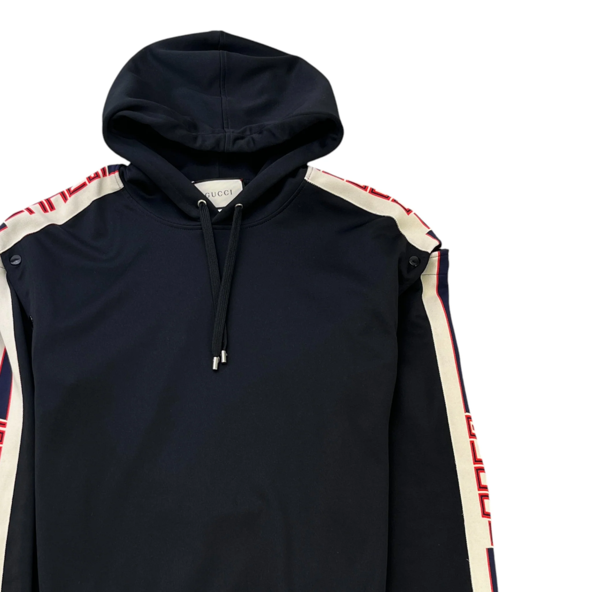 Men's Tape Logo Detachable Sleeve Hoodie Black Size S - Image 3