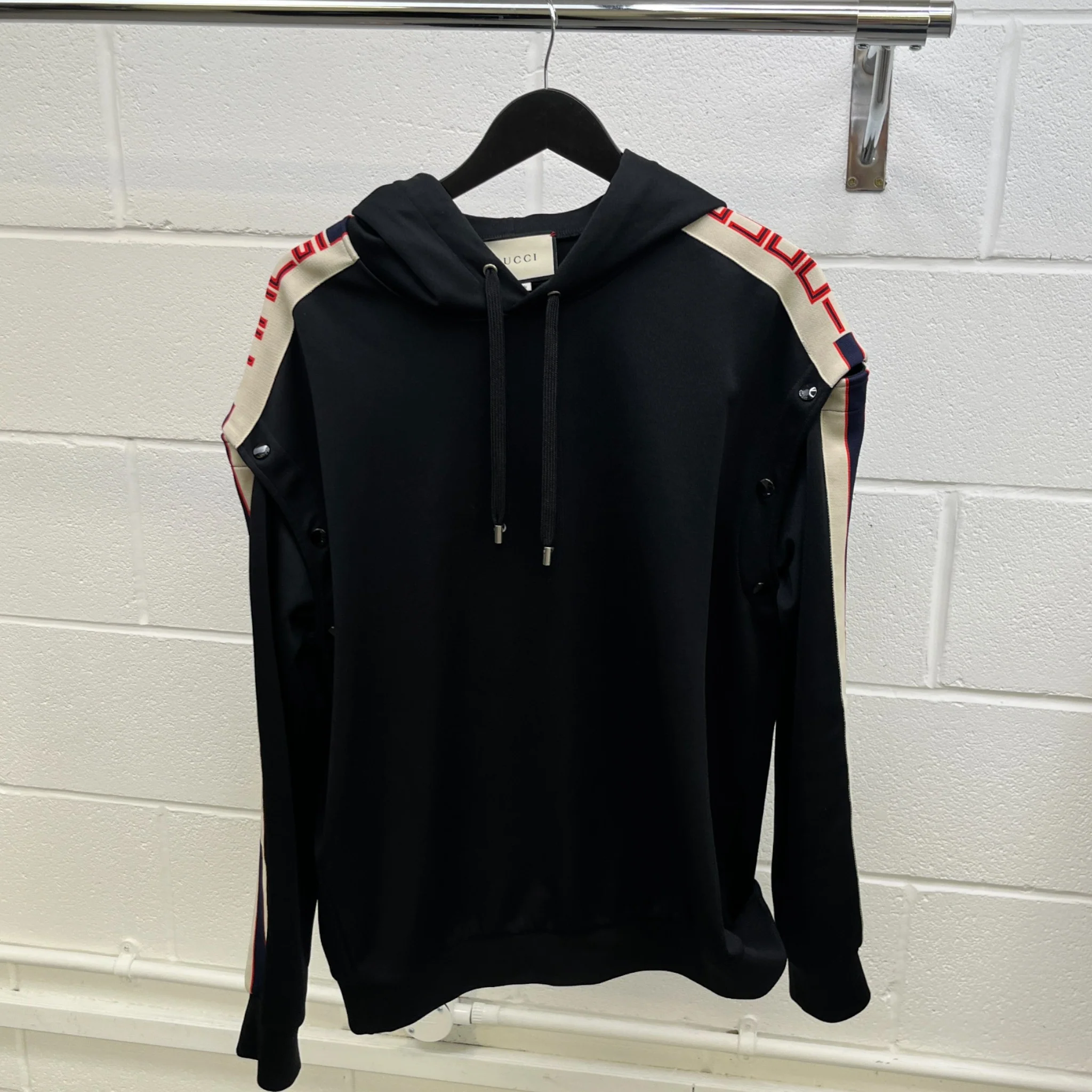 Men's Tape Logo Detachable Sleeve Hoodie Black Size S - Image 8