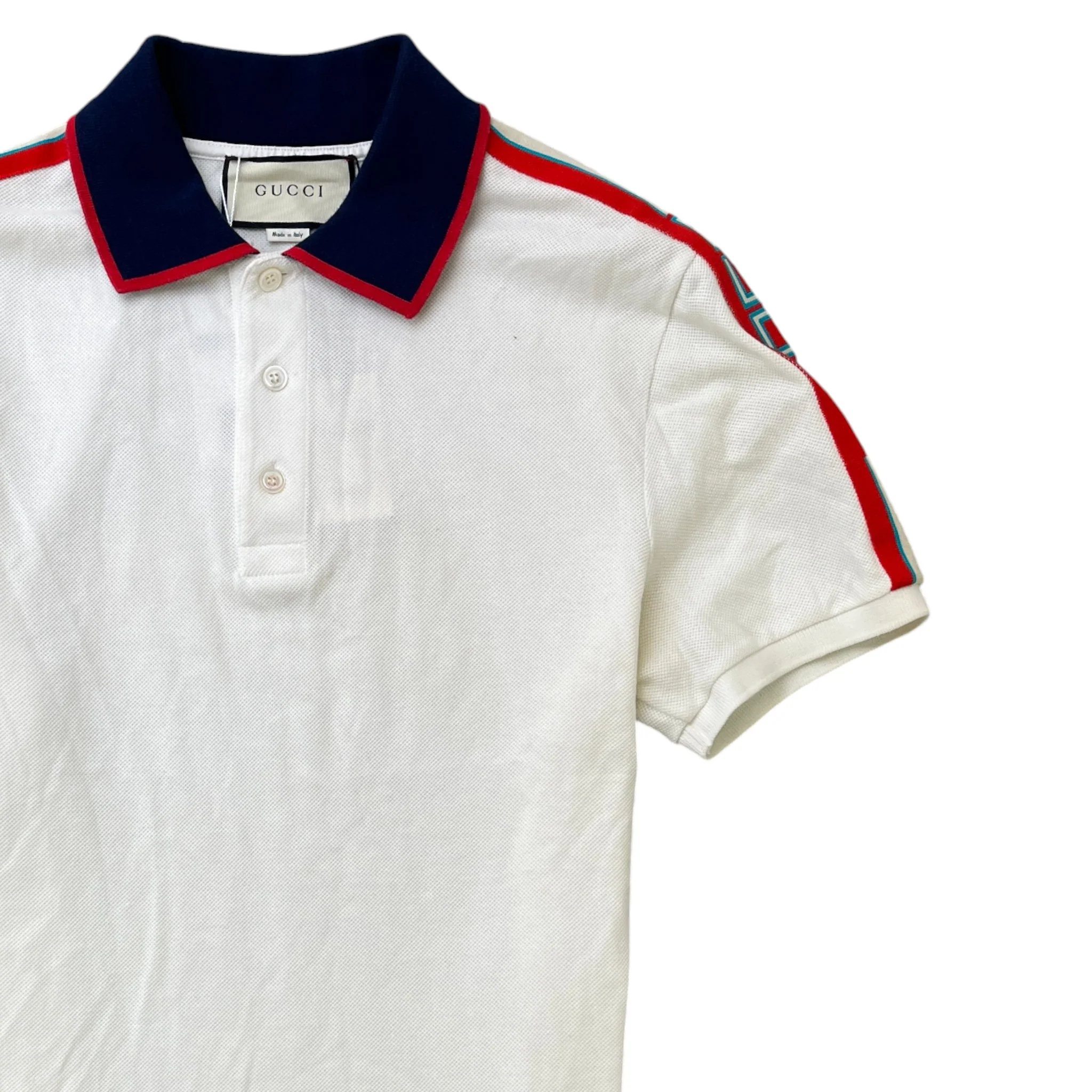 Men's Tape Logo Polo Shirt White Size M - Image 3