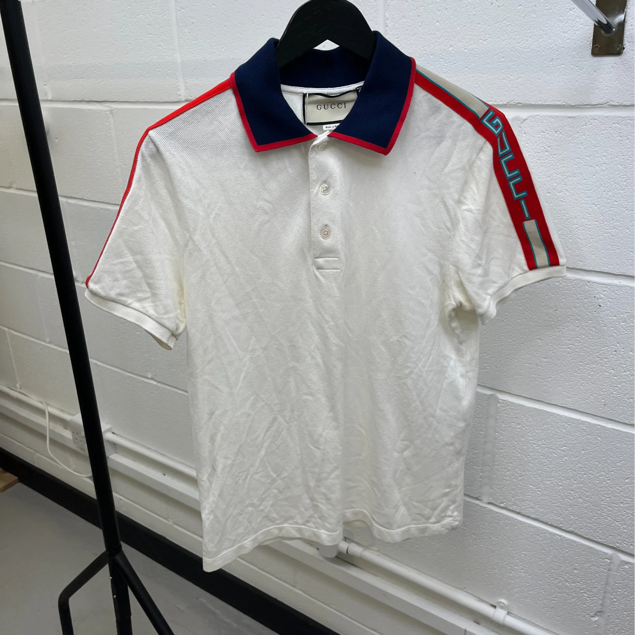 Men's Tape Logo Polo Shirt White Size M - Image 5
