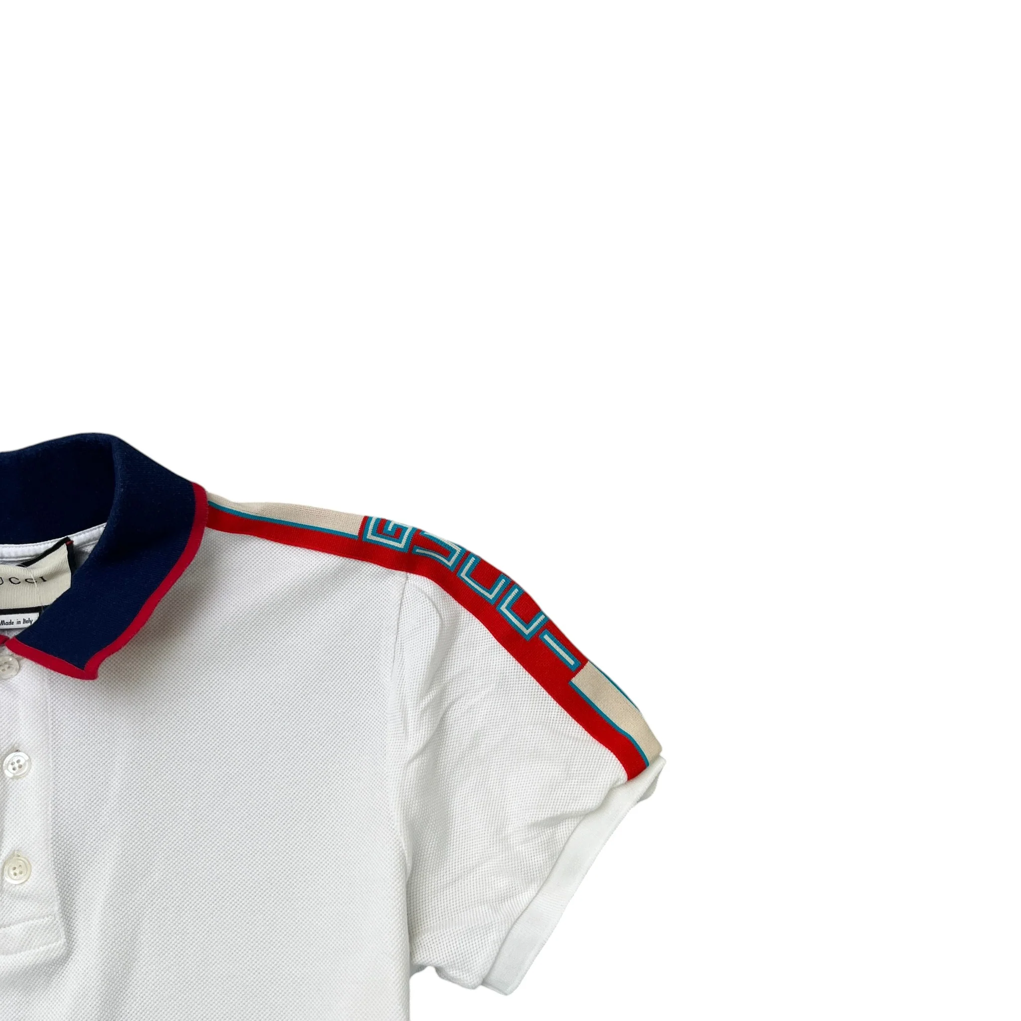 Men's Tape Logo Polo Shirt White Size M - Image 5