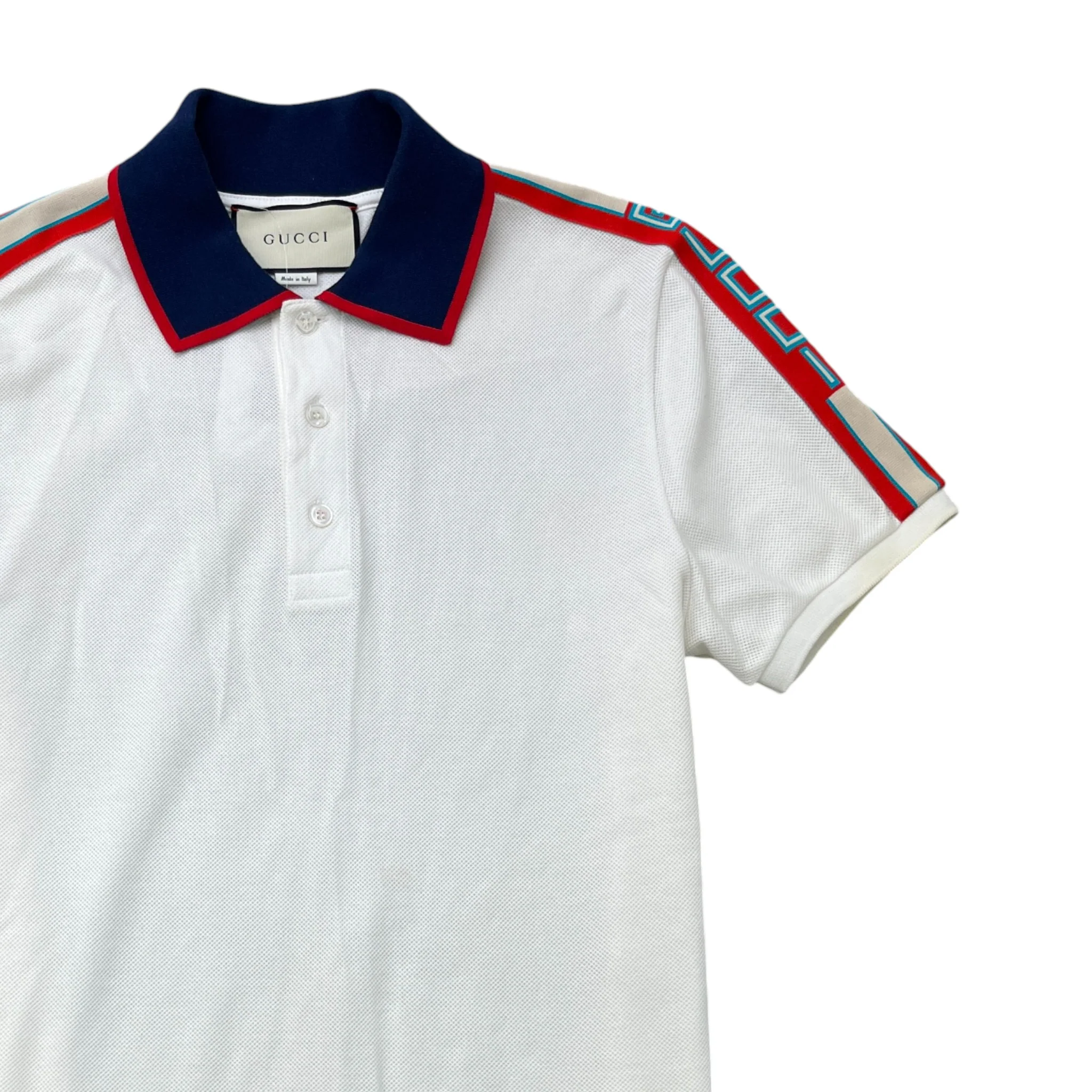 Men's Tape Logo Polo Shirt White Size S - Image 3