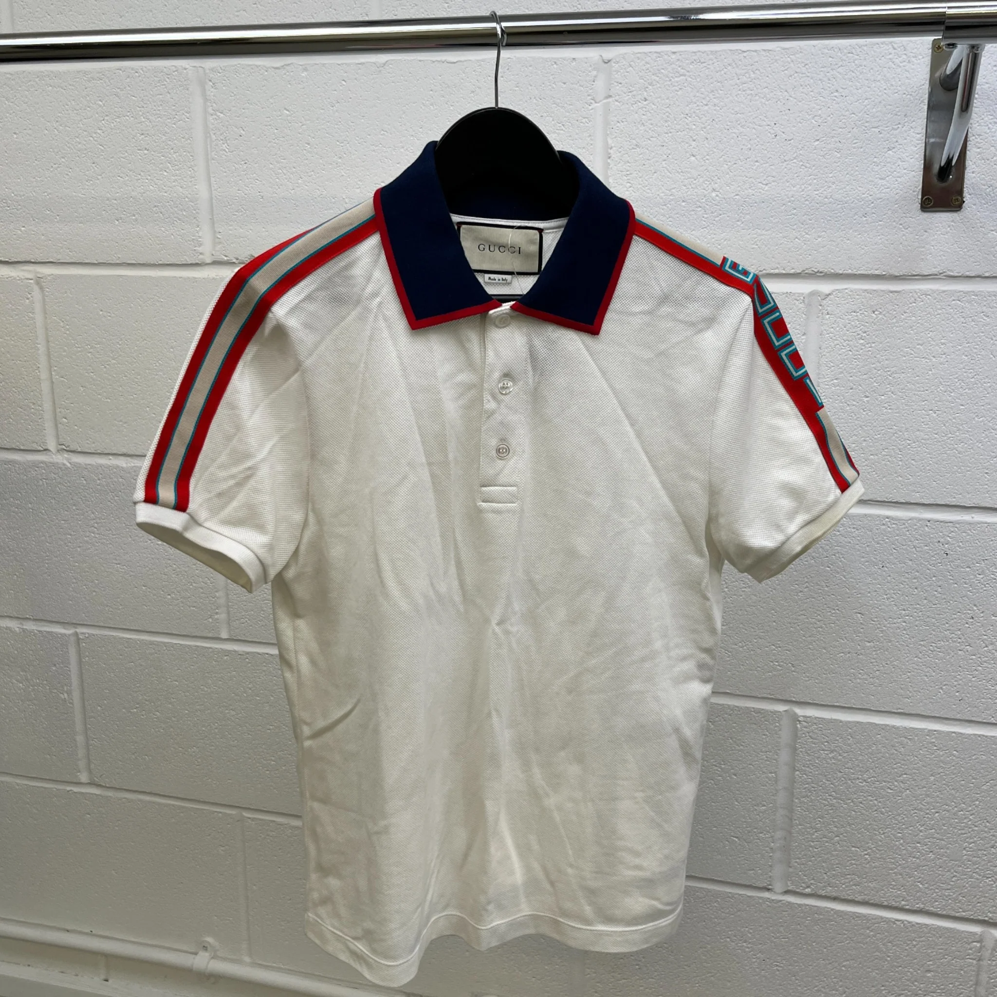 Men's Tape Logo Polo Shirt White Size S - Image 8
