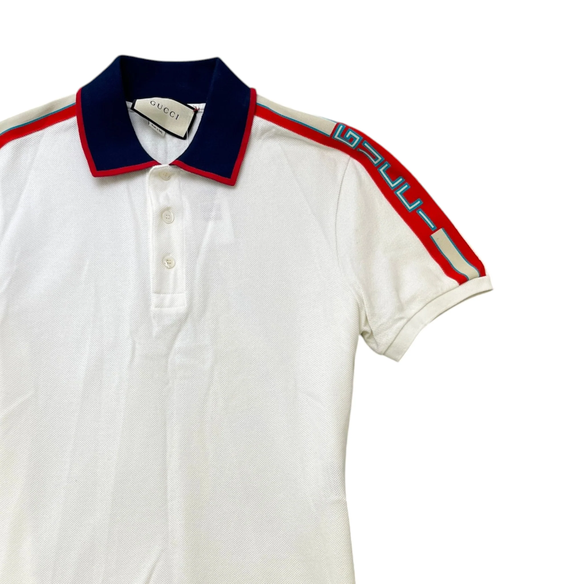 Men's Tape Logo Polo Shirt White Size S - Image 3