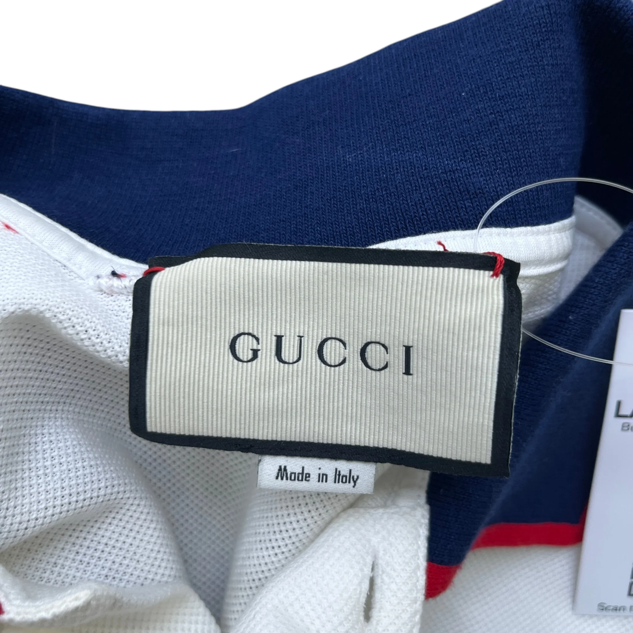 Men's Tape Logo Polo Shirt White Size S - Image 7