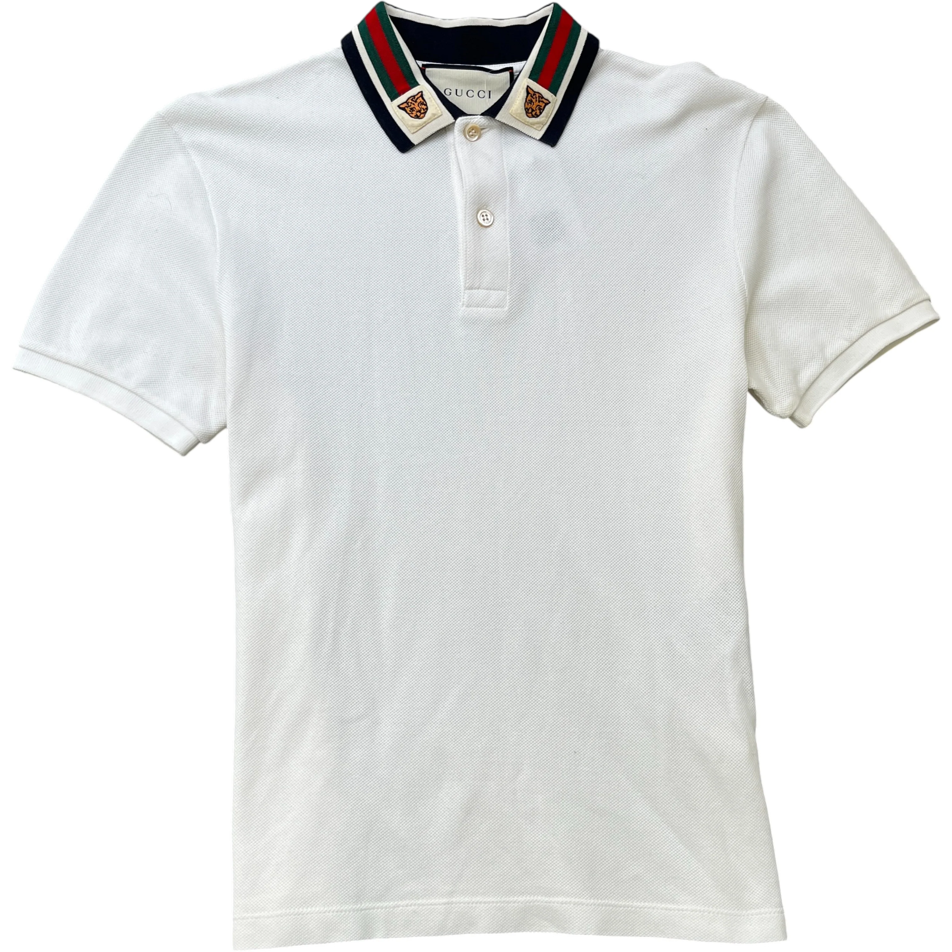 Men's Tiger Web Collar Polo Shirt White Size S