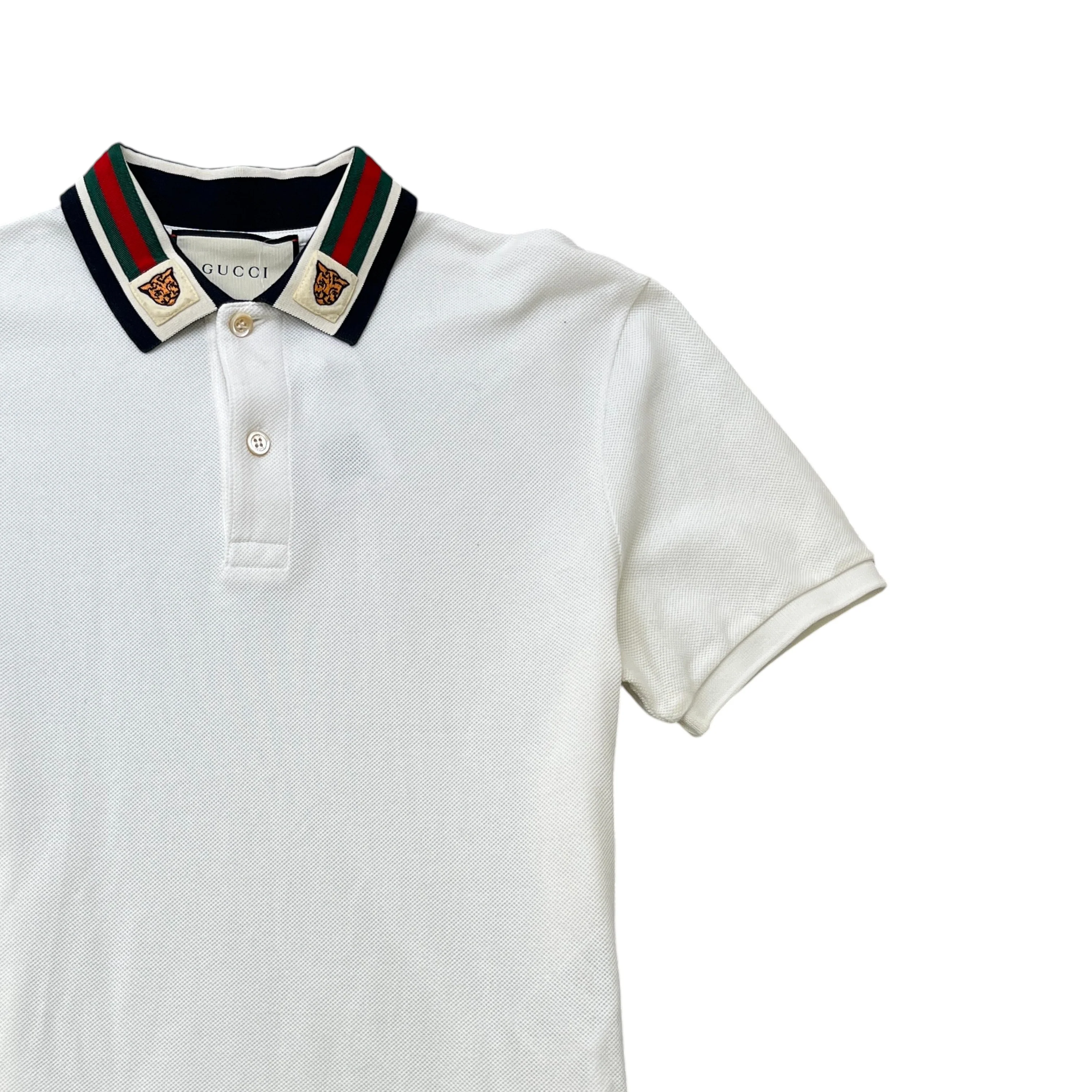 Men's Tiger Web Collar Polo Shirt White Size S - Image 3