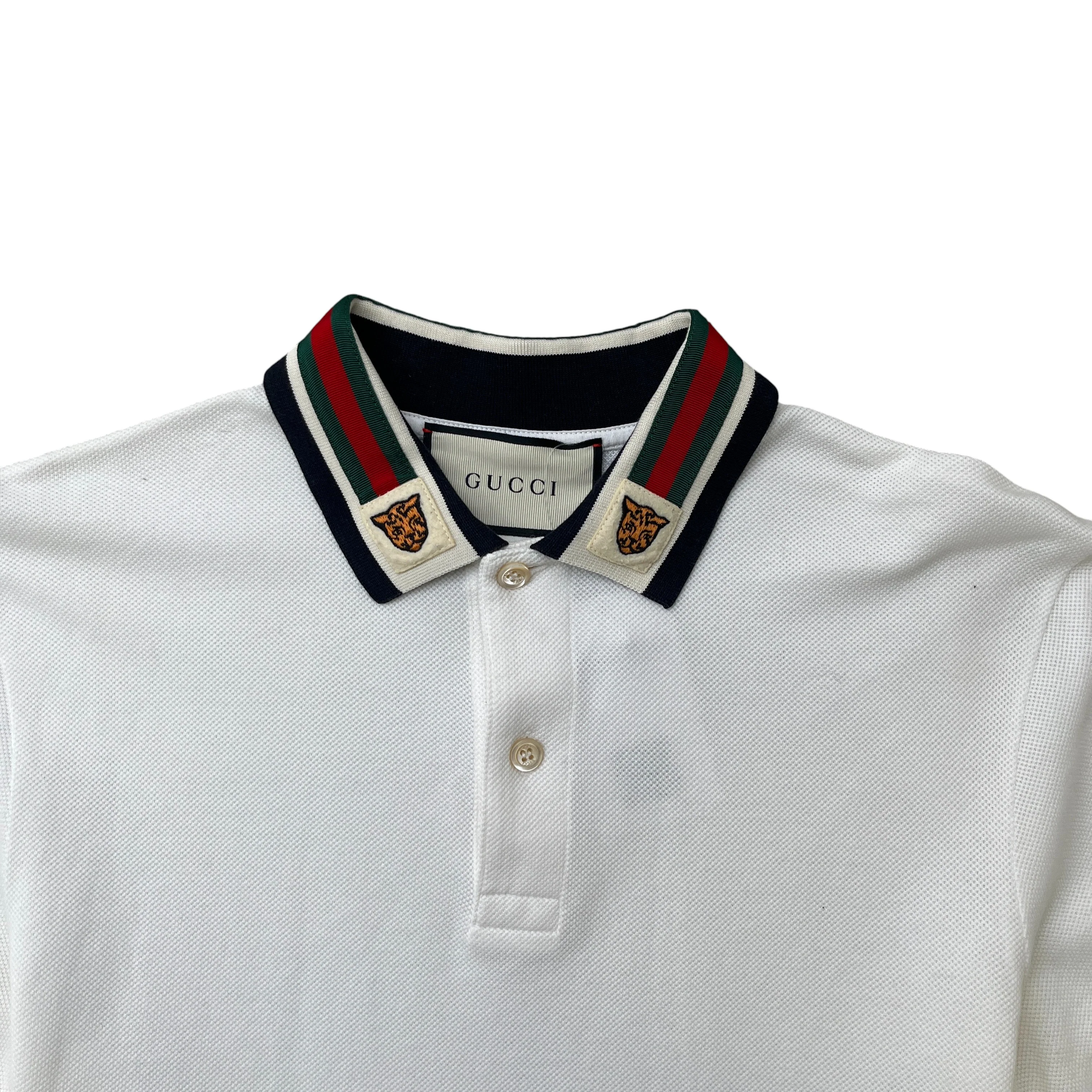 Men's Tiger Web Collar Polo Shirt White Size S - Image 5