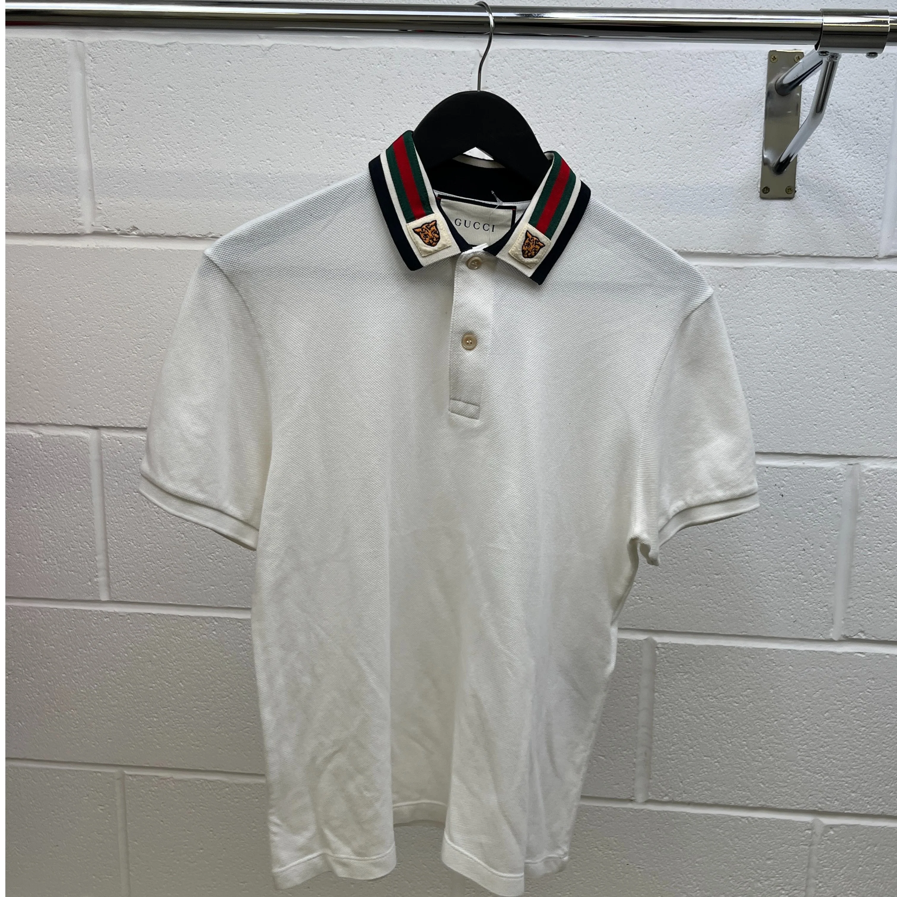 Men's Tiger Web Collar Polo Shirt White Size S - Image 8