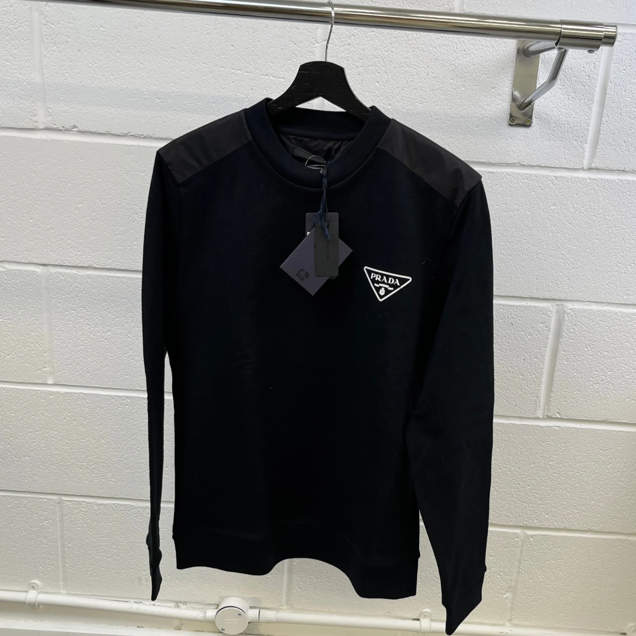 Men's Triangle Logo Nylon Sweatshirt Black Size S - Image 9