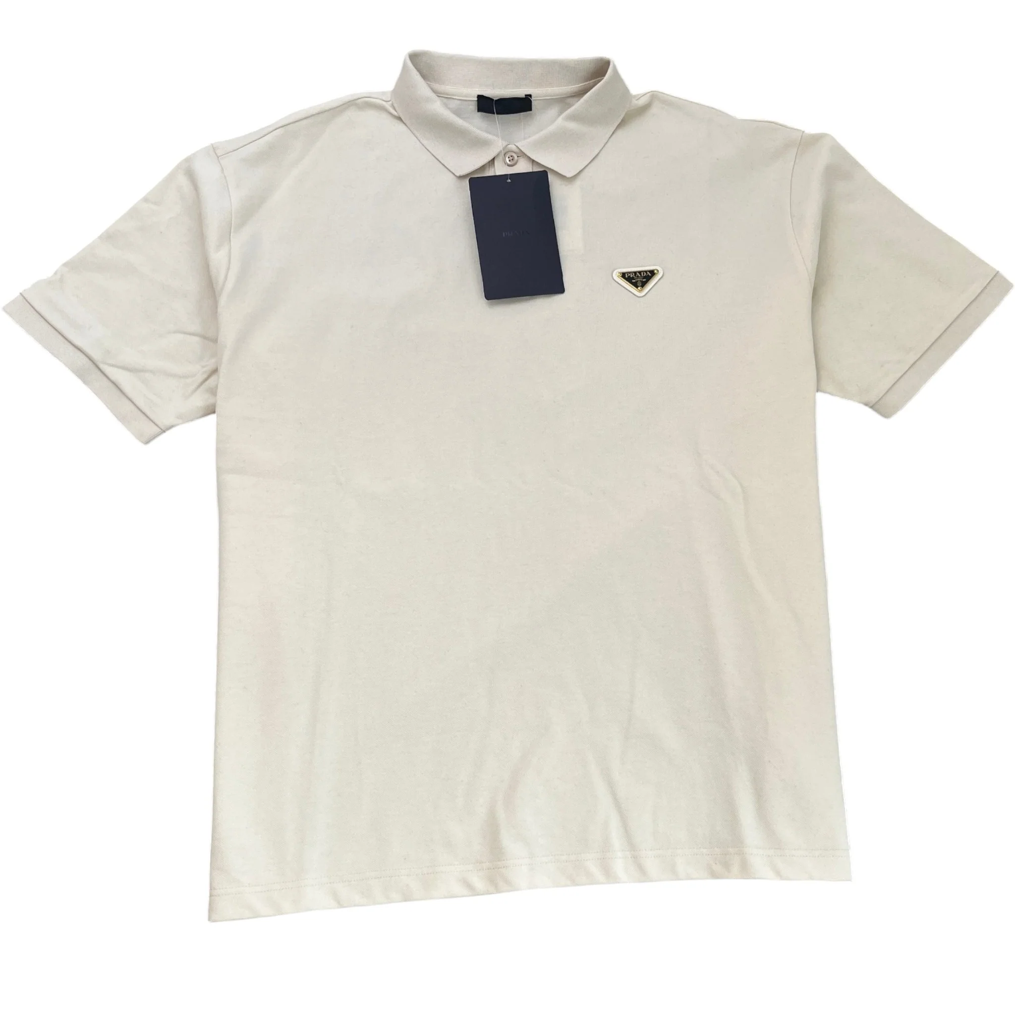 Men's Triangle Logo Piqué Polo Shirt Beige Size L