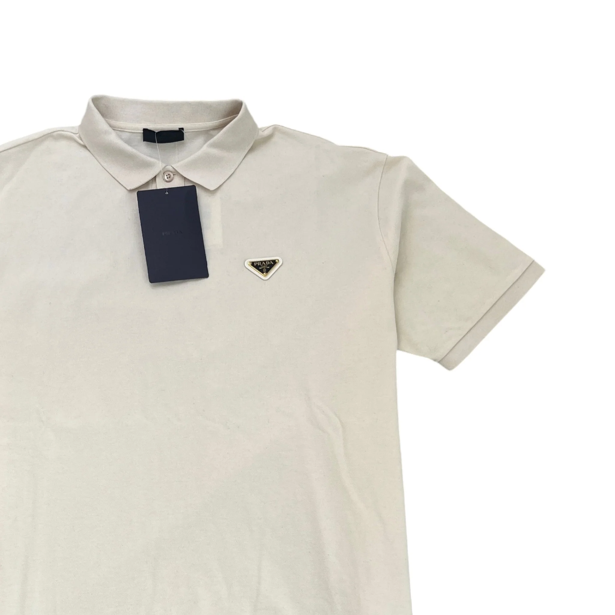 Men's Triangle Logo Piqué Polo Shirt Beige Size L - Image 3