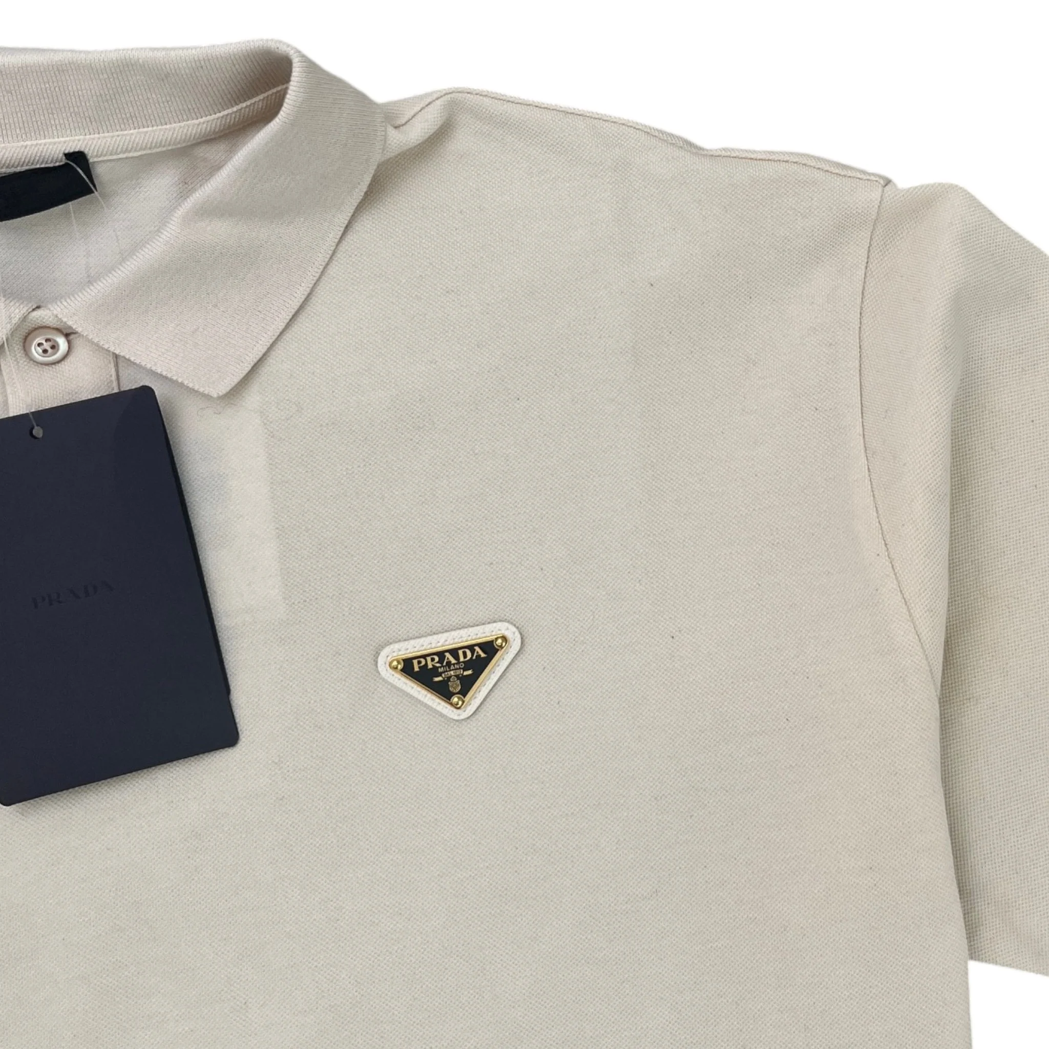 Men's Triangle Logo Piqué Polo Shirt Beige Size L - Image 5
